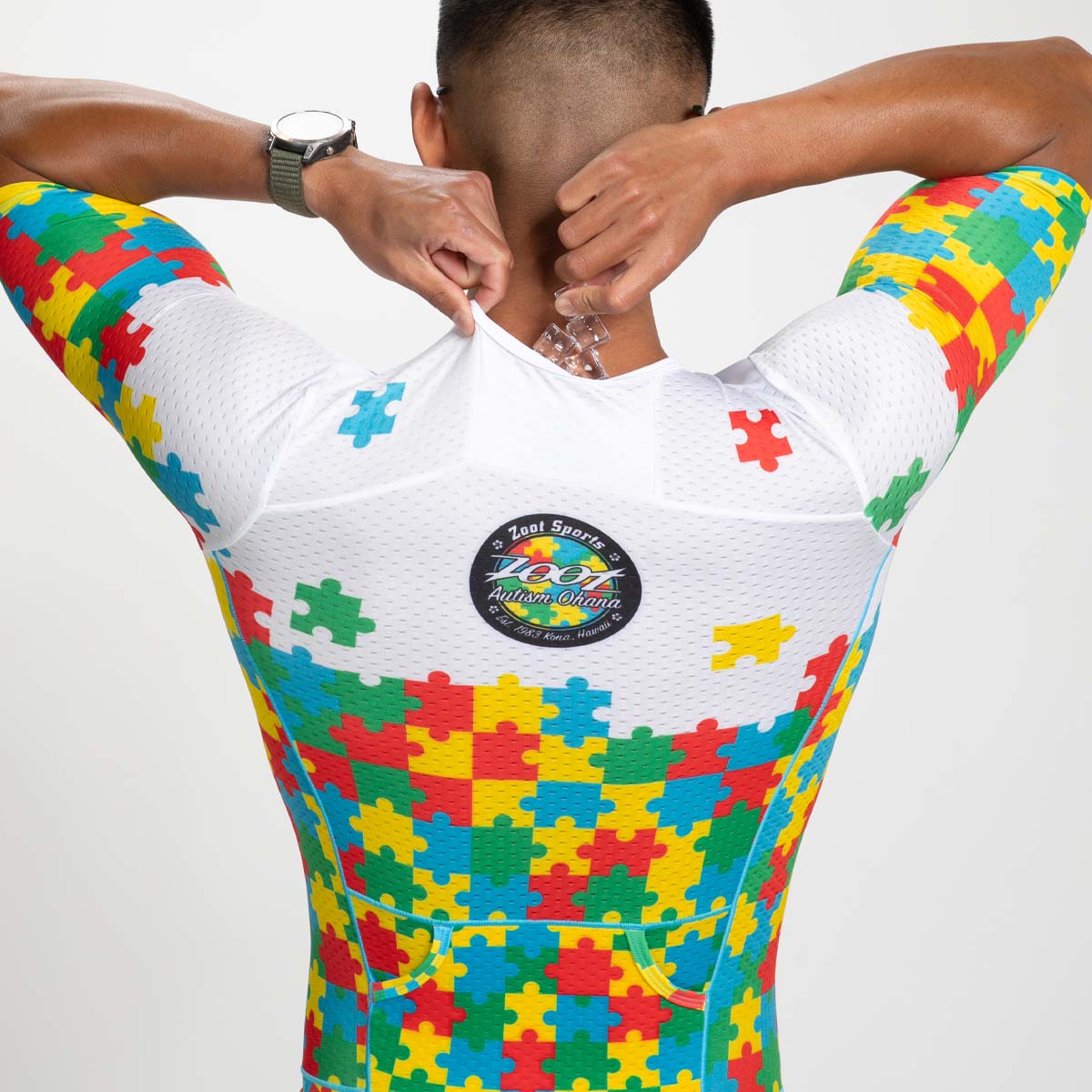 Men's Limited Edition Tri Aero FZ Racing Suit with Autism Puzzle Design - High Performance Motorcycle Gear for Track & Street Riding