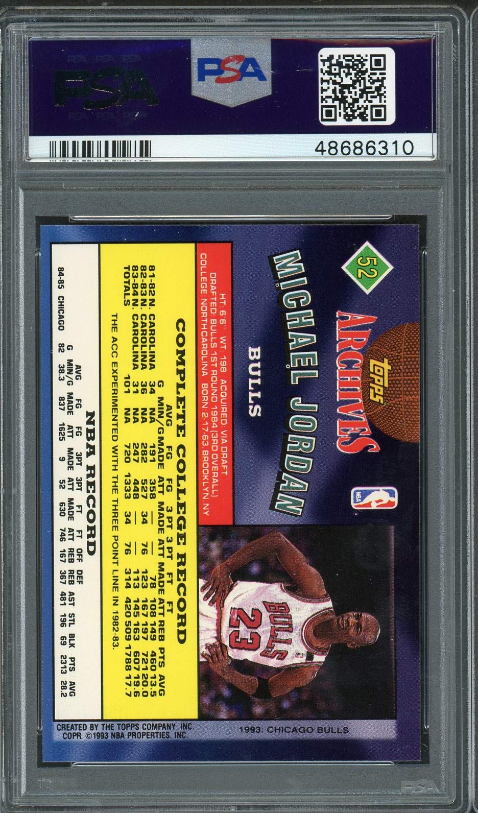 1992 Topps Archives Michael Jordan Basketball Card #52 PSA 9 MINT - Perfect for NBA Collectors & Sports Memorabilia Enthusiasts