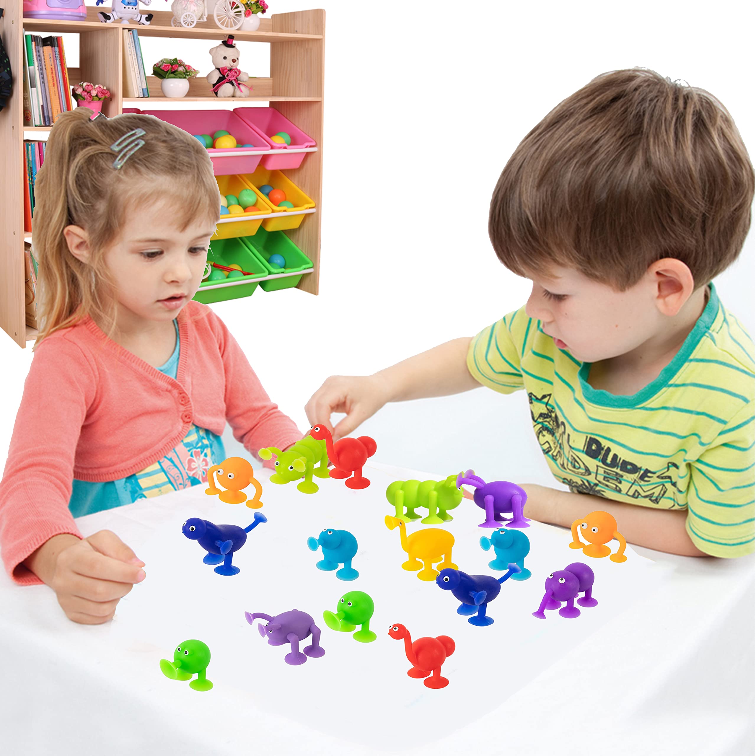 BAIVYLE 18-Pack Animal Pop Sucker Toys - Stacking Bath Toys for Toddlers 3-8 Years - Fun Learning & Playtime