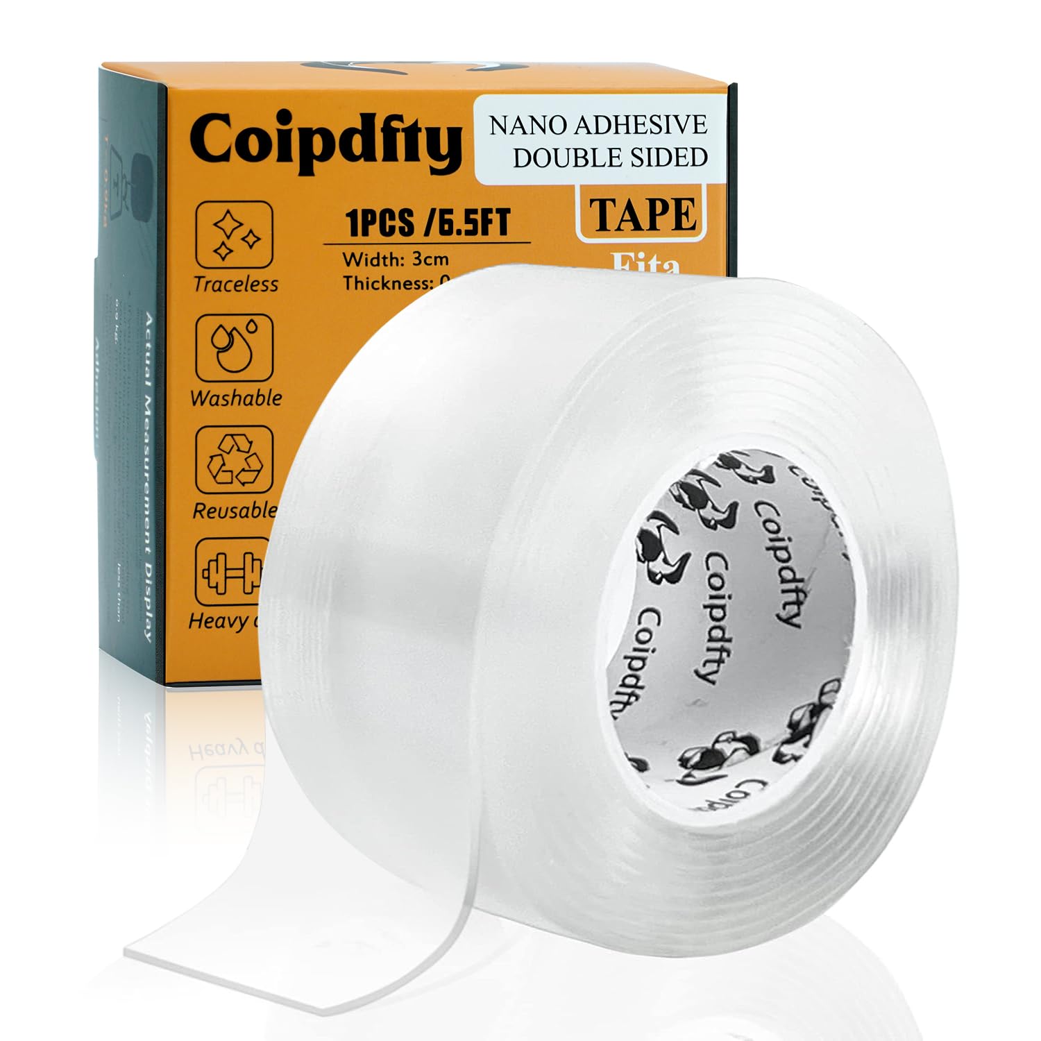Double Sided Tape Heavy Duty - Removable Wall Mounting Tape for Posters, Pictures & Wall Decor - Washable & Traceless Adhesive (1.18in x 6.5ft) - Perfect for Home, Office & Dorm Room Decorations
