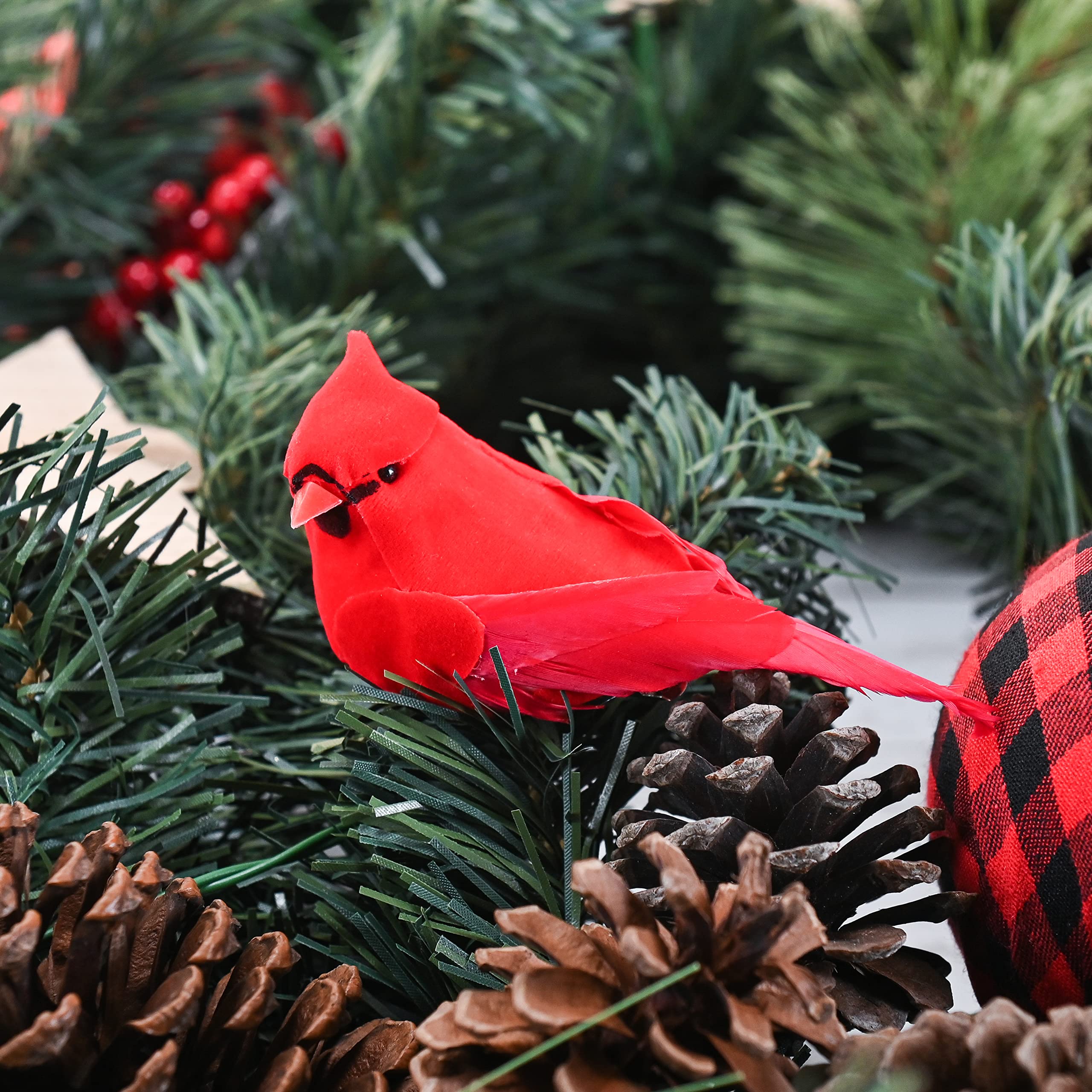 12-Pack 3.5 Inch Red Cardinal Christmas Ornaments - Realistic Velvet Feather Clip-On Artificial Birds for Holiday Tree Decorations - Perfect for Christmas Trees, Wreaths, Mantels & Festive Home Decor