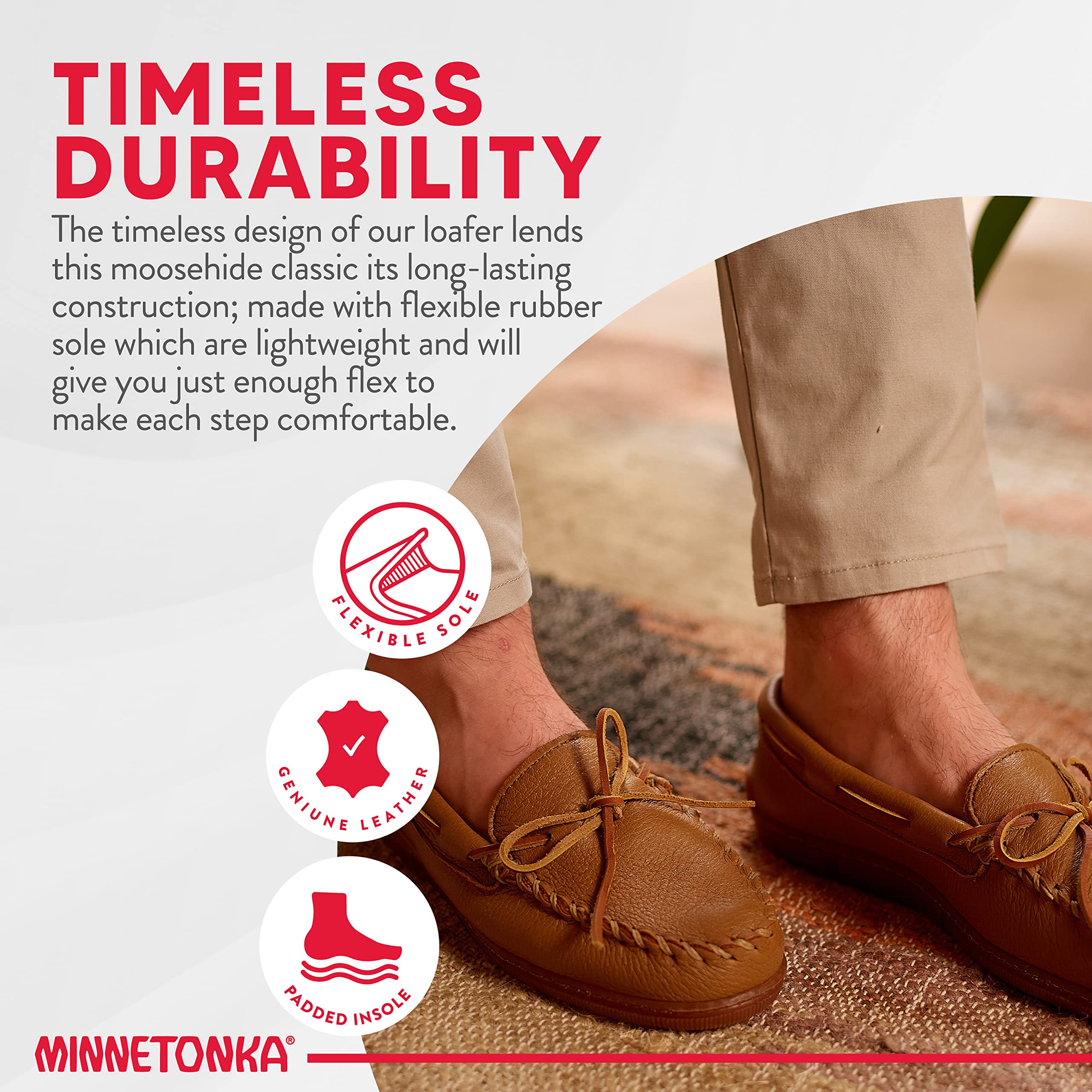 Minnetonka Men's Moosehide Classic Moccasin - Genuine Leather Slip-On Shoes for Men | Comfortable & Durable Casual Loafers | Perfect for Indoor, Outdoor & Driving