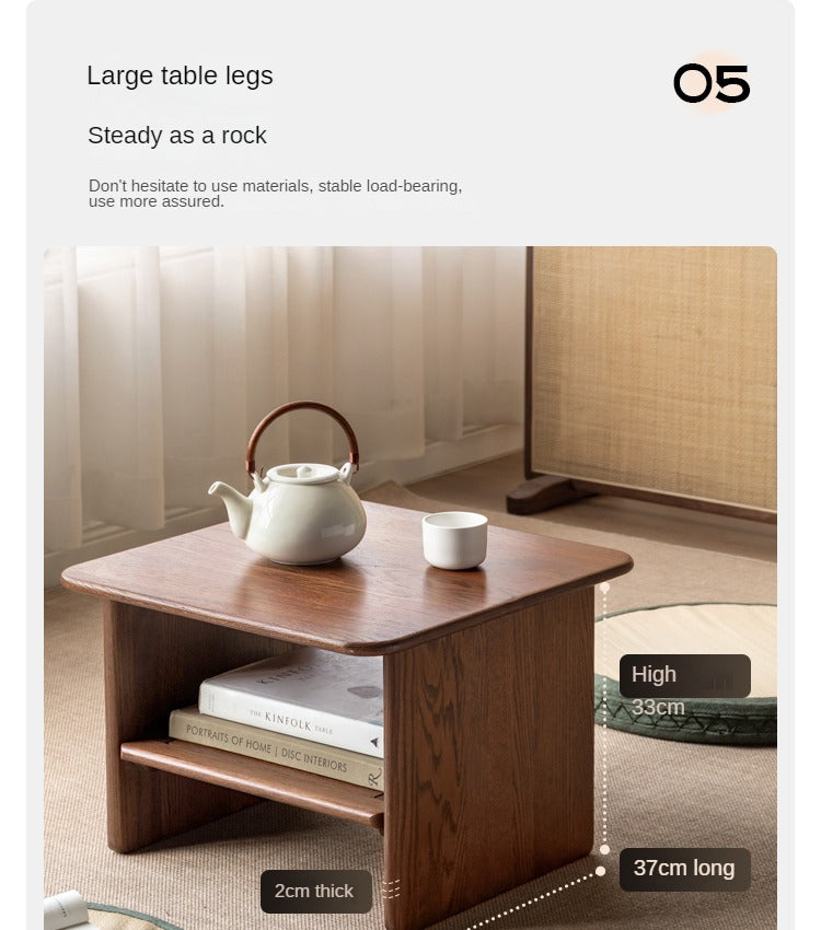 Solid Oak Wood Square Coffee Table - Rustic Farmhouse Living Room Furniture for Home Decor & Tea Time