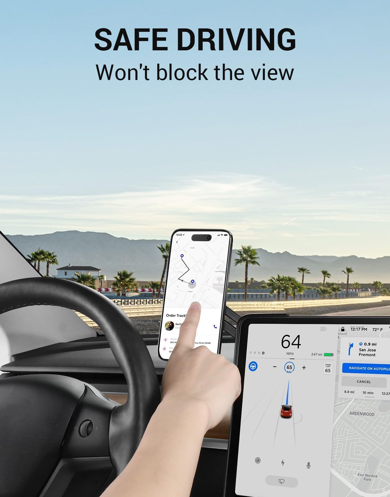 BASENOR Magnetic Phone Holder for Tesla Model 3 & Y - 360° Adjustable Strong Magnet Stand with Magsafe Compatibility - Fits iPhone & Android Phones - Perfect for Hands-Free Navigation & Streaming in Your Tesla