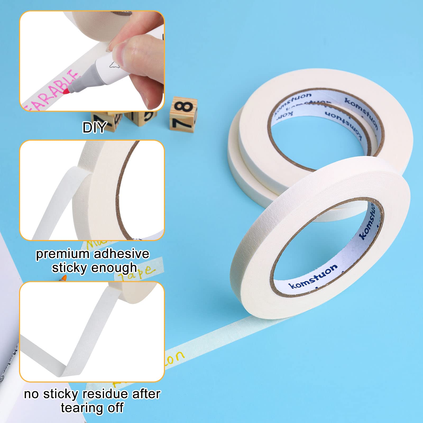 1/2 Inch x 60 Yards White Masking Tape - 10 Rolls, No Residue Painters Tape for Painting, Labeling & DIY Projects | Arts & Crafts, School Stationery, Home Decoration & Office Use