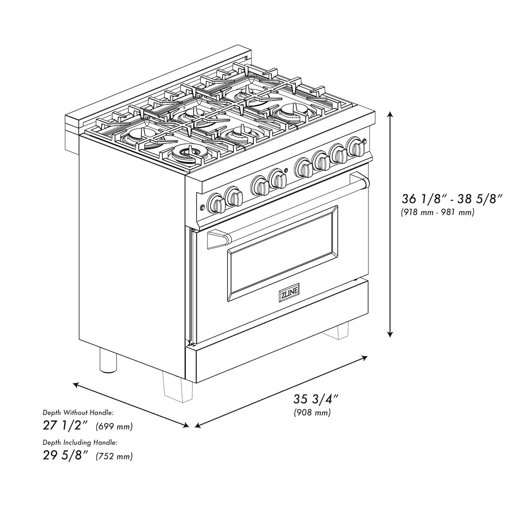 ZLINE Autograph Edition 36-inch Black Stainless Steel Dual Fuel Range with Range Hood & Dishwasher - Professional Kitchen Package with Polished Gold Accents (3AKP RABRHDWV36 G) | Perfect for Gourmet Cooking & Luxury Home Renovations