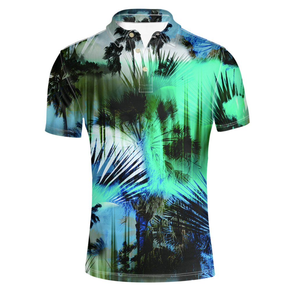 HUGS IDEA Men's Summer Hawaiian Short Sleeve Pique Polo Shirt - Breathable Casual T-Shirt for Beach Vacation, Party & Outdoor Activities