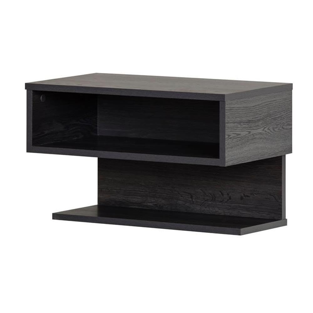Pemberly Row Floating Nightstand with Drawer - Modern Bedside Table with Open Storage Shelf - Dark Grey - Perfect for Small Bedrooms, Apartments & Studio Spaces