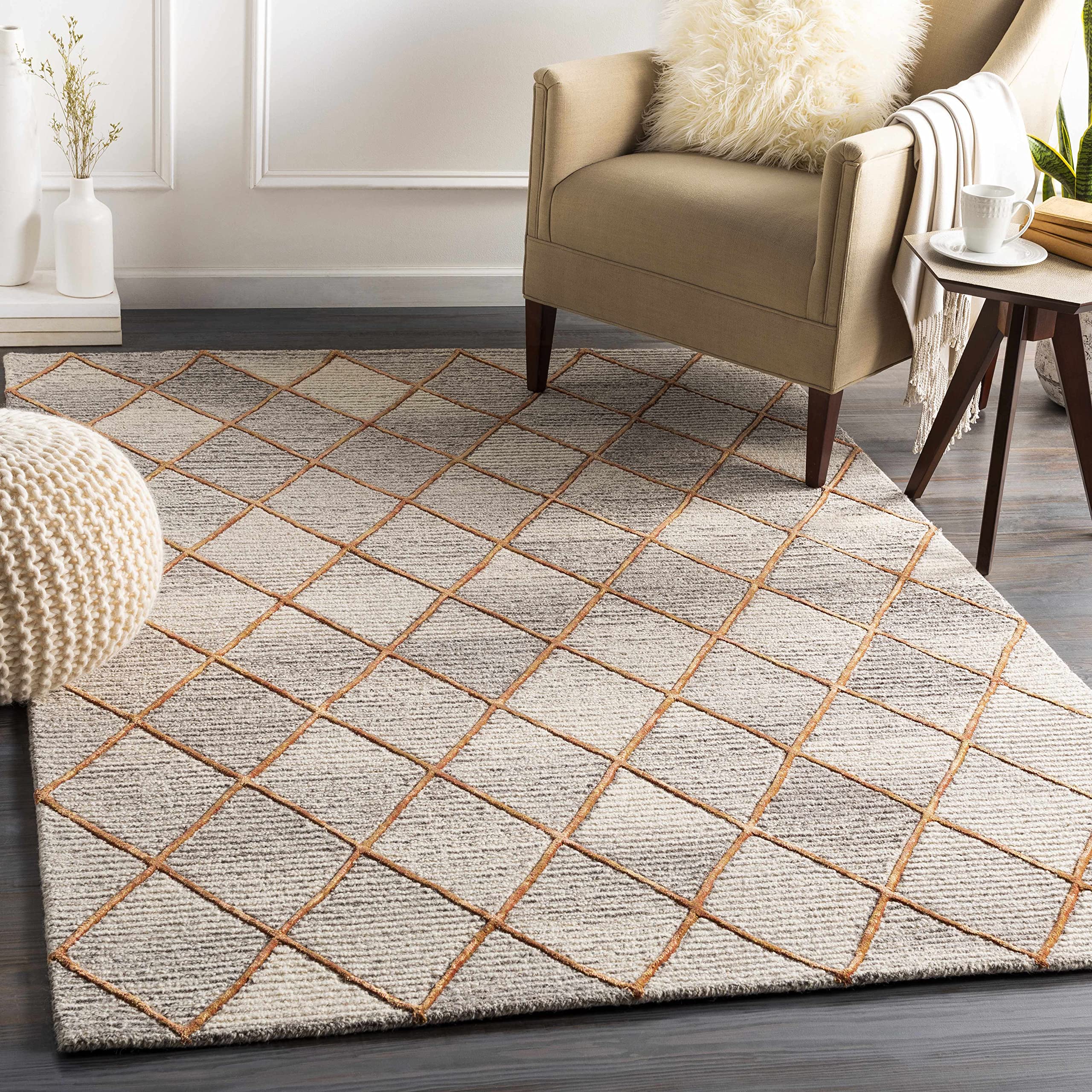 Premium Hauteloom Sharpes Wool Area Rug 8' x 10' - Contemporary Dark Red, Mustard & Orange - Soft & Durable for Living Room, Bedroom, Office - Perfect for Modern Home Decor & Cozy Spaces