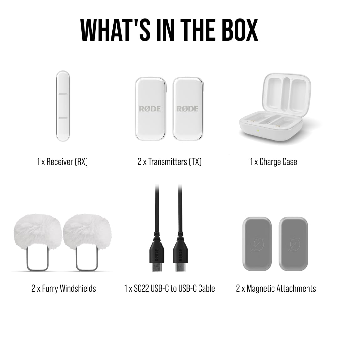 RØDE Wireless Micro - Compact Wireless Microphone System with Dual Mics & USB-C Charging Case for Smartphone, DSLR, YouTube, TikTok Content Creation - White (Perfect for Vlogging, Live Streaming & Interviews)