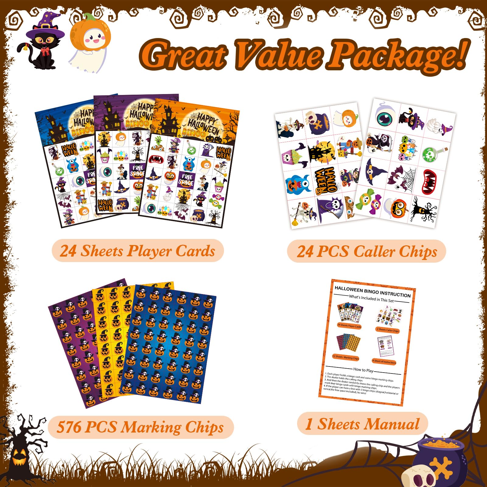 Halloween Bingo Game Set for Kids & Adults - 39 Sheets Halloween Bingo Cards, Classroom Party Games, Halloween Activities for School Parties & Family Gatherings - Perfect for Classroom Crafts, Halloween Events & Holiday Fun