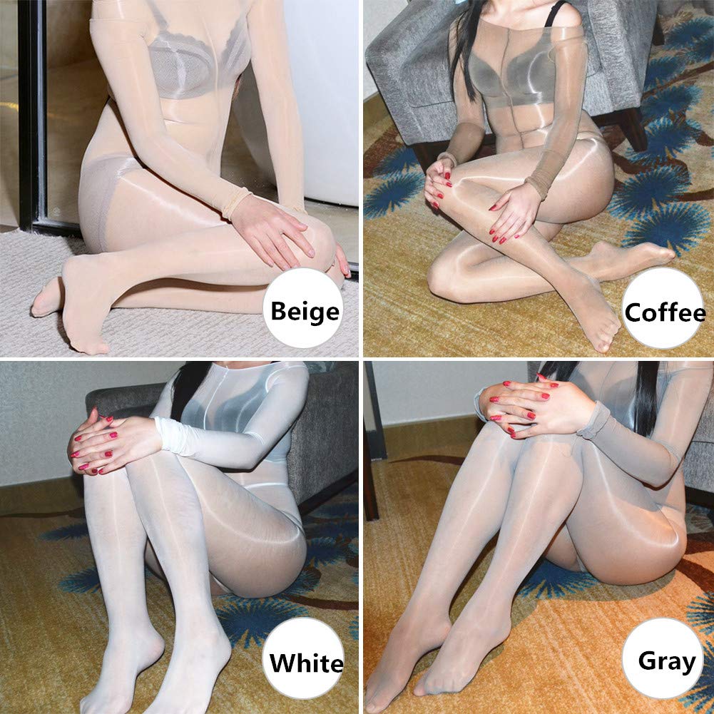 Leesuo 9-Piece Unisex Plus Size 8D Oil Shiny Glossy Full Bodystocking Set - Transparent Jumpsuit Bodysuit Catsuit for Cosplay, Nightwear & Sensual Fashion
