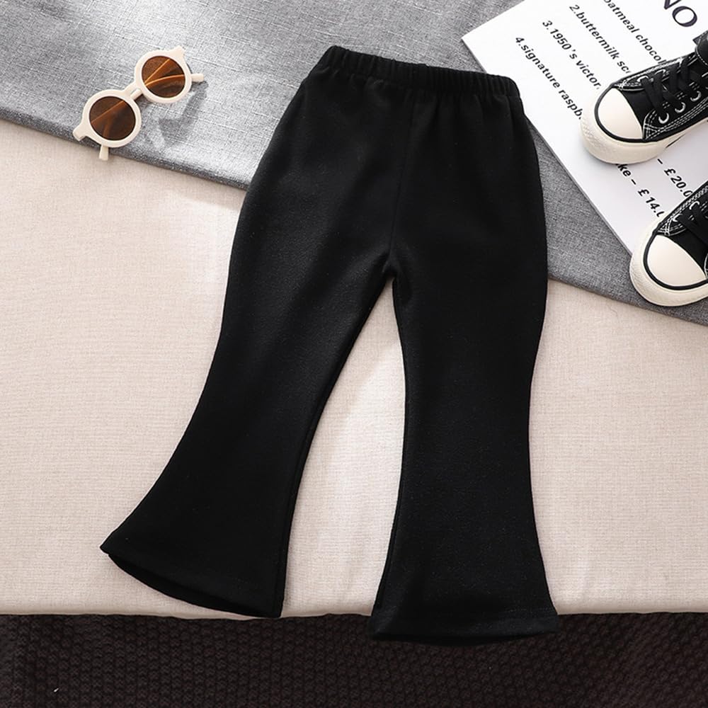 Toddler Girl Flare Leggings - Black Fleece Lined Warm Bell Bottom Pants for Kids | Wide Leg Yoga Pants for Playdates, Preschool & Winter Outfits