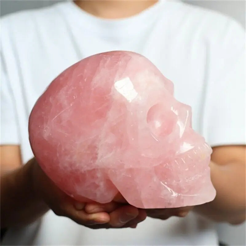 Natural Rose Quartz Hand Carved Skull - Pink Crystal Gemstone for Reiki Healing, Meditation & Spiritual Decor | Unique Gift for Yoga Practitioners & Energy Workers