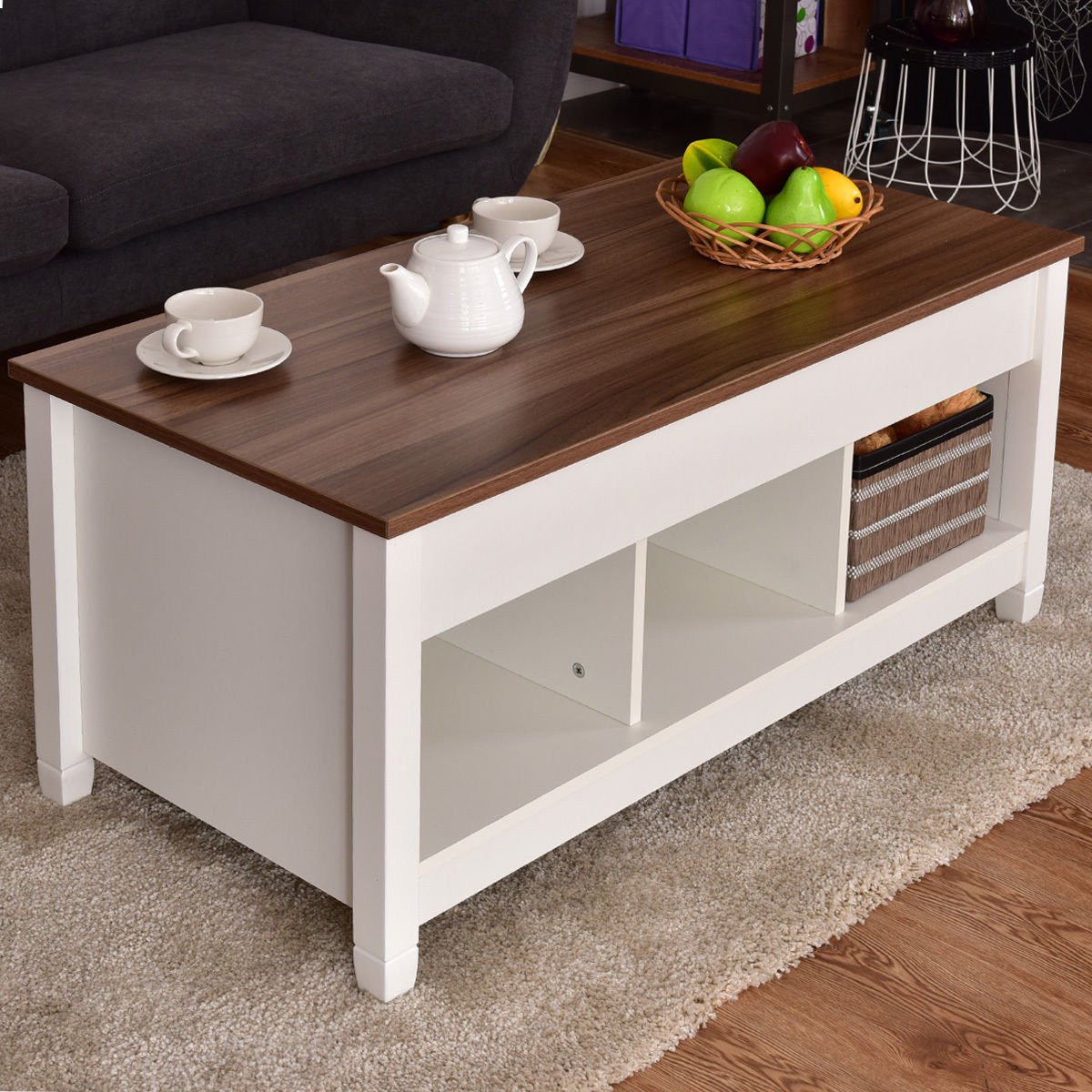 Modern White Lift Top Coffee Table with Storage - Perfect for Living Room