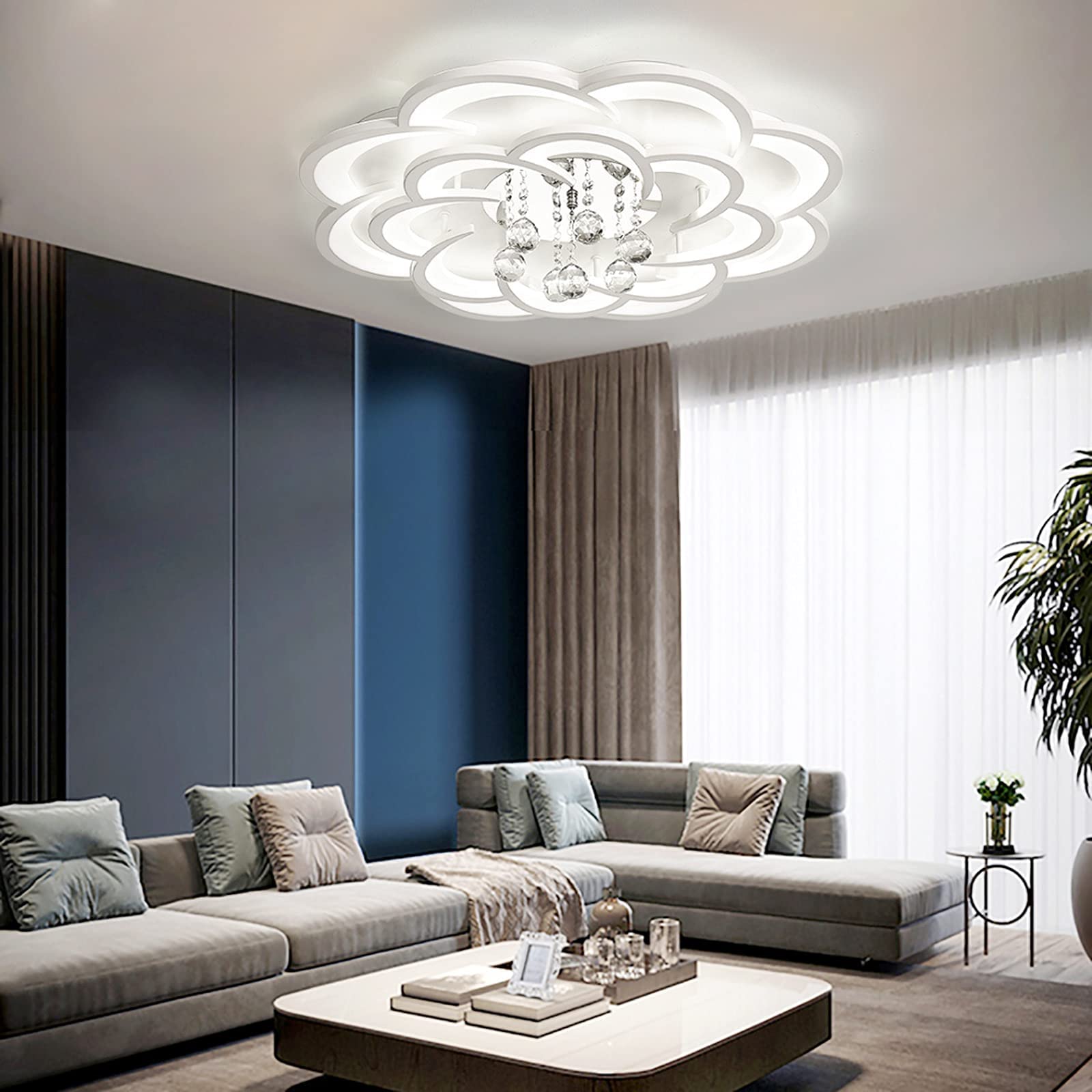 Modern LED Ceiling Lamp - Petal-Shaped Chandelier with Acrylic Crystal, 26.8 Inch Cold White Light for Living Room, Bedroom & Kitchen (110V) | Elegant Home Lighting & Dining Room Decor