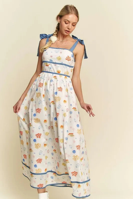 Stylish Denim Binding Summer Maxi Dress for Women - Flowy Beach Dress with Pockets | Perfect for Vacations, Pool Parties & Casual Outings