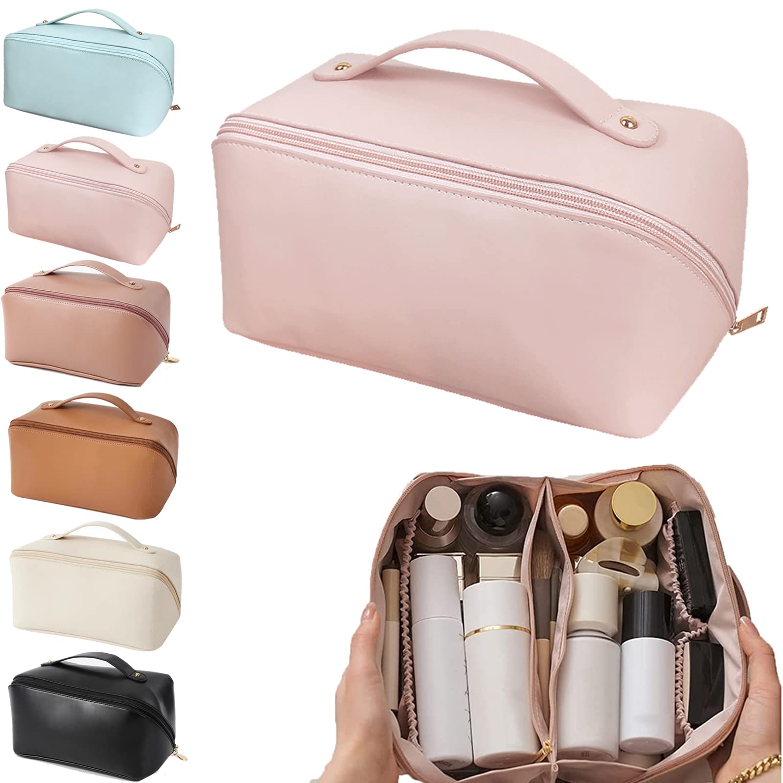 Large Capacity Travel Cosmetic Bag for Women - Waterproof Makeup Organizer with Multiple Pockets | Perfect for Vacation, Gym, Business Trips & Daily Use (Pink)