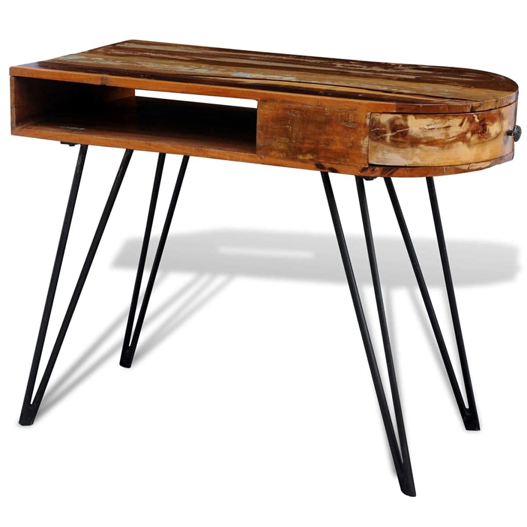 Reclaimed Solid Wood Desk with Sturdy Iron Legs - Perfect for Home Office, Study Room & Modern Workspace