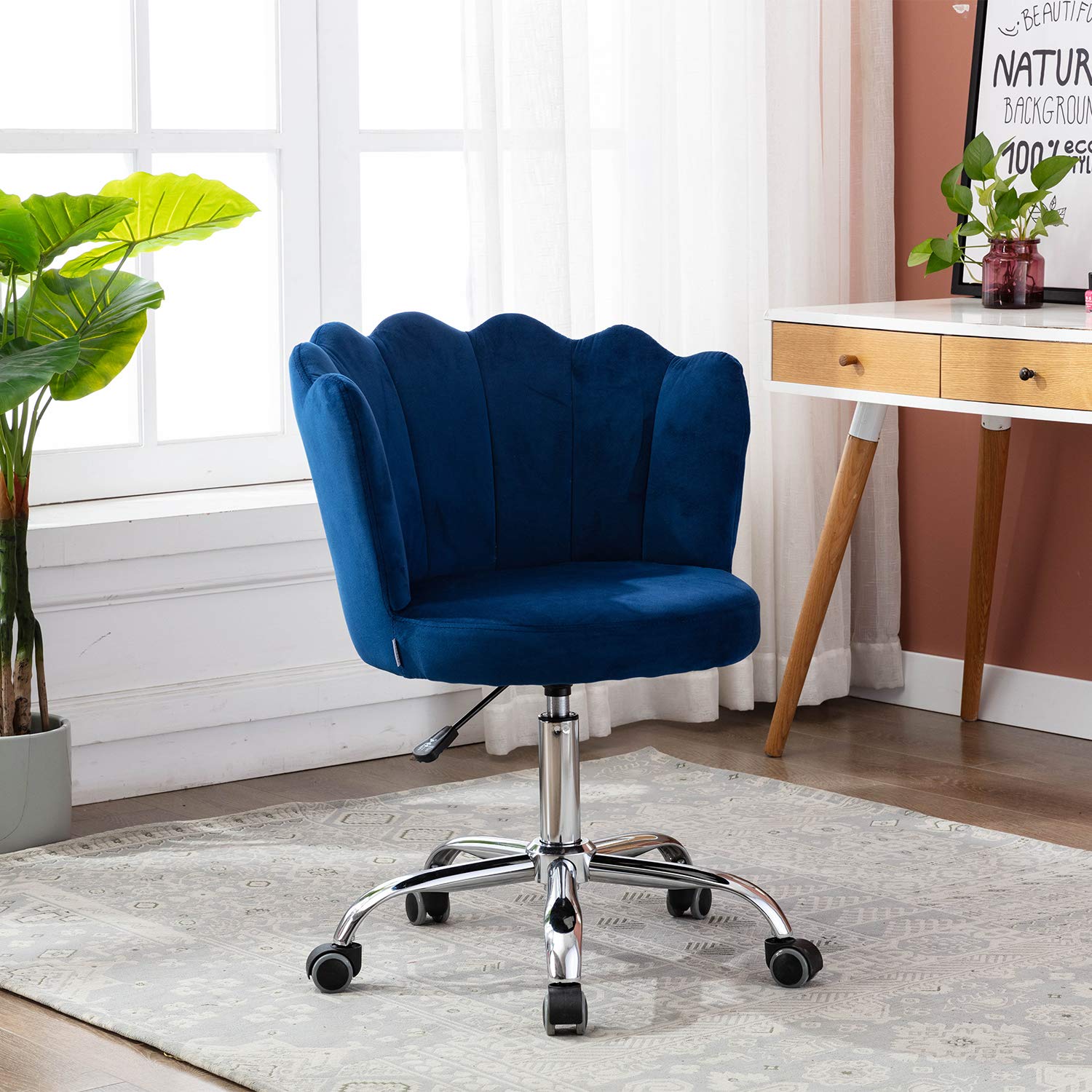 Velvet Desk Chair with Wheels - Modern Swivel Adjustable Height Upholstered Office Task Chair for Home, Living Room & Vanity - Elegant Blue Velvet Fabric for Comfort & Style - Perfect for Work, Study & Relaxation