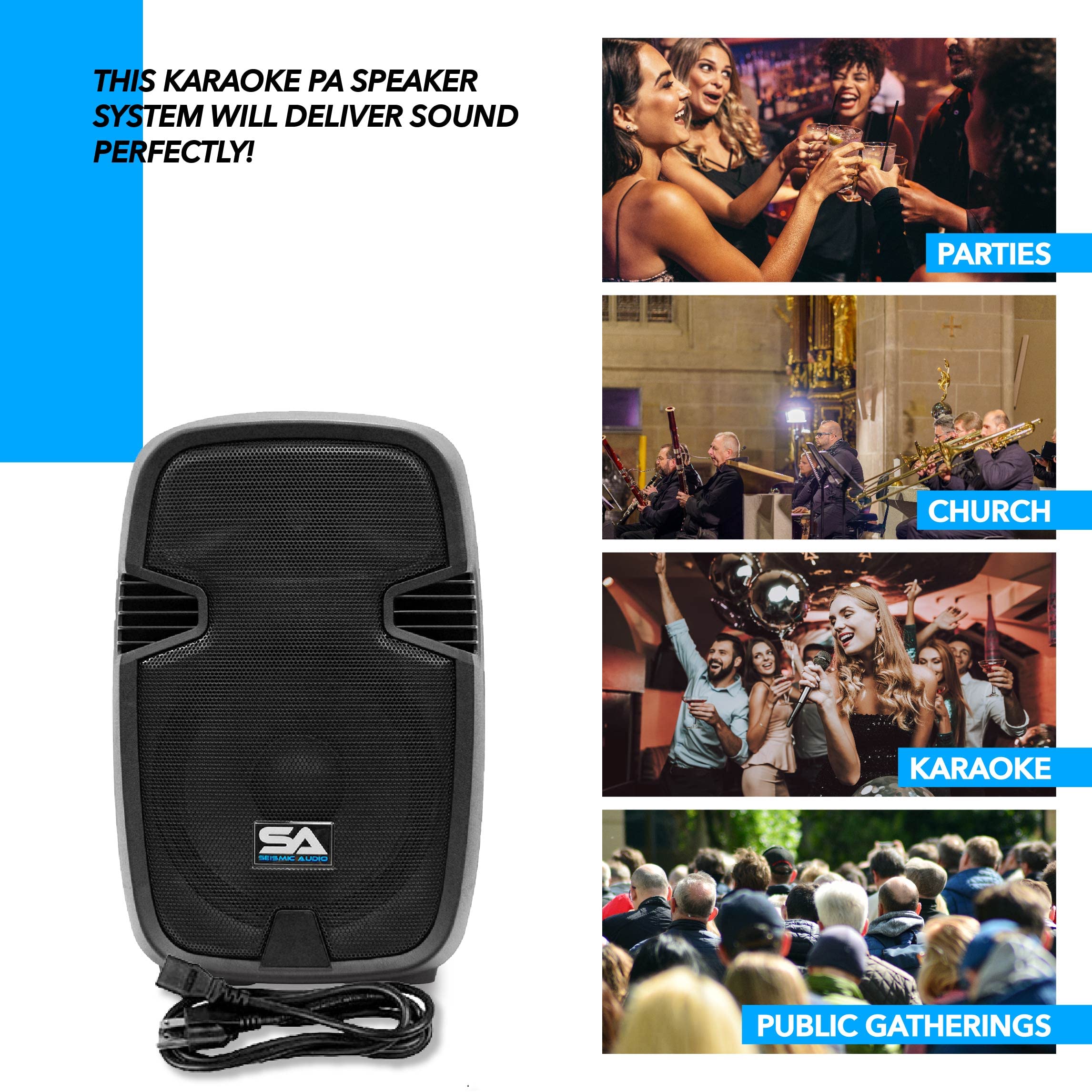 Seismic Audio 12 Inch Active PA Speaker System - Pair of Bluetooth Compatible PA Speakers for Karaoke, Live Music, DJ, and Outdoor Events