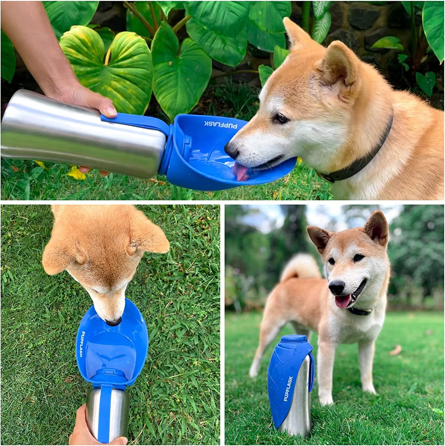 Tuff Pupper Dog Water Bottle Holder with PupFlask - 27oz Portable Pet Water Bottle for Hiking, Walking & Outdoor Adventures - Blue