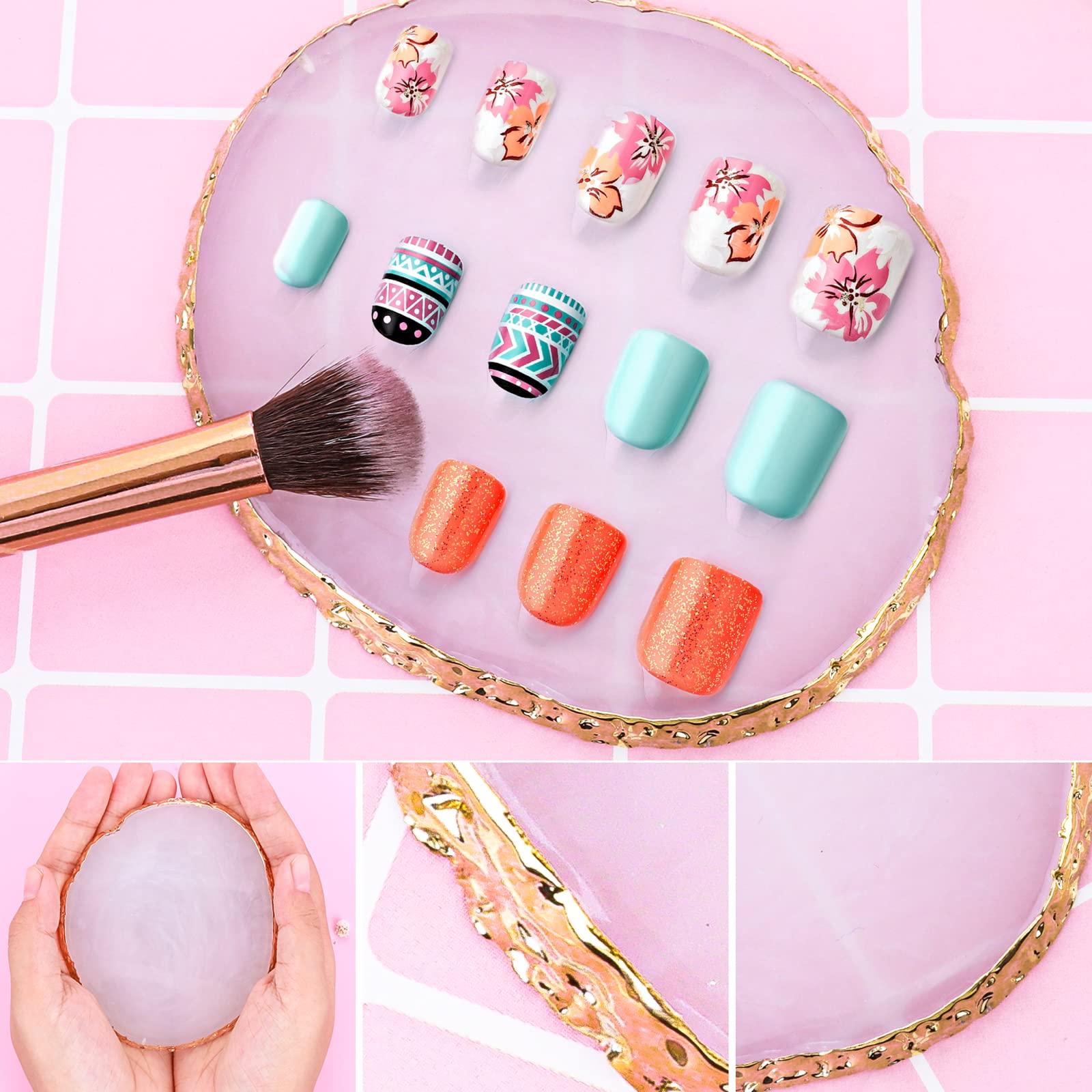 Professional Resin Nail Art Palette with Gold Edge - Irregular Makeup Mixing Plate for Hand-Painted Nail Designs, DIY Nail Art & Beauty Salon Use - Perfect for Nail Artists, Beginners & Home Manicures