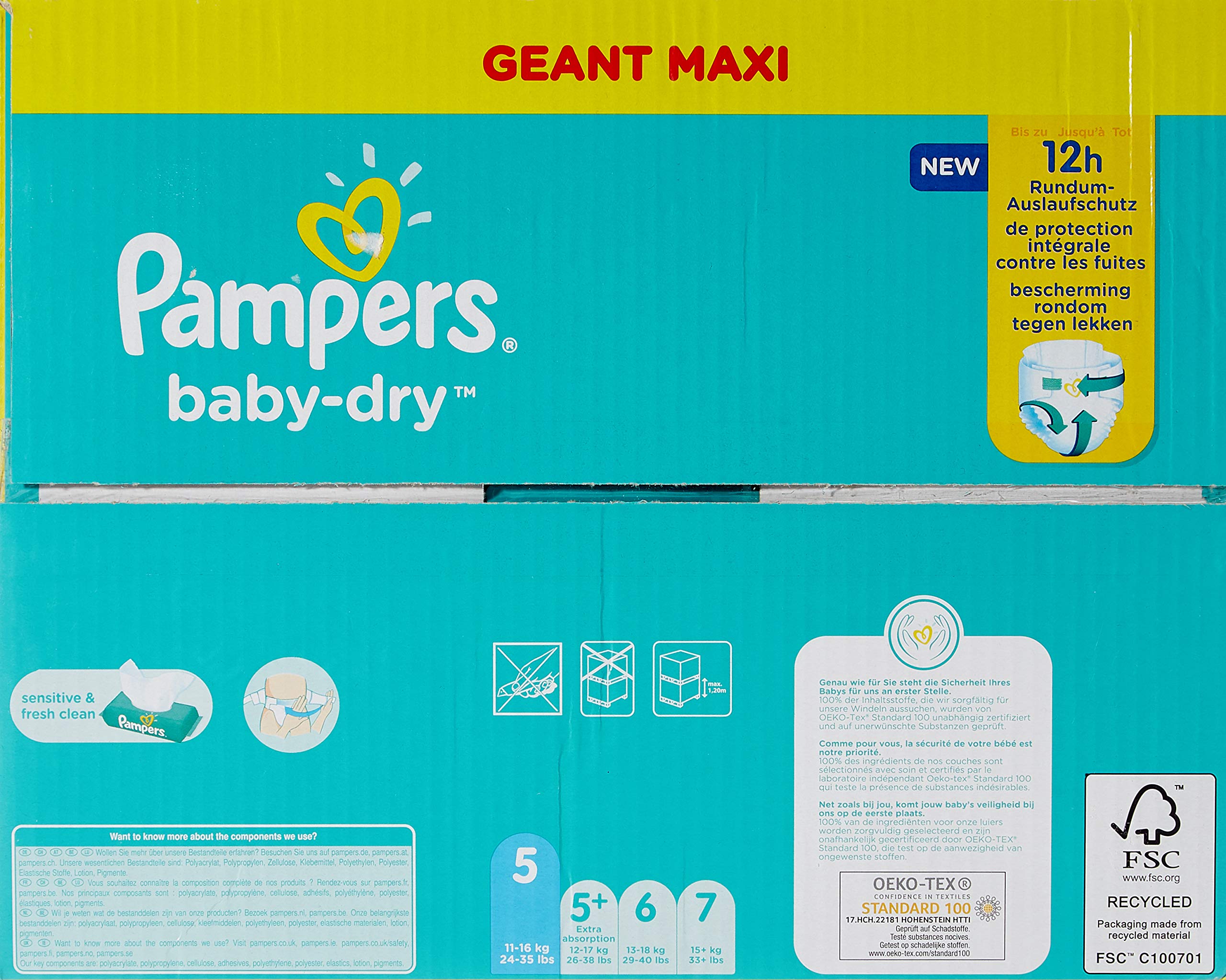 Pampers Baby Dry Diapers Size 5 (11-16kg) - 80 Count - Ultra Absorbent for Overnight Protection - Perfect for Active Toddlers at Daycare or Home