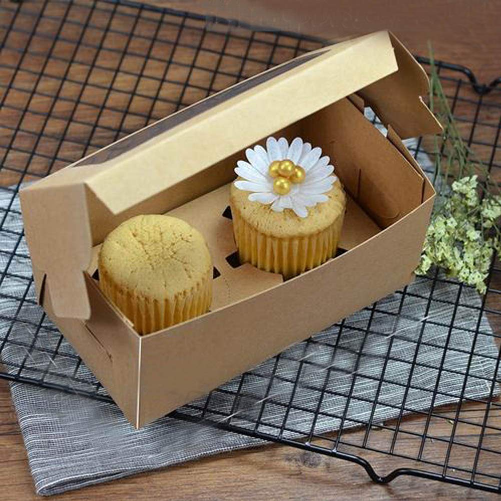 Premium Kraft Paper Cupcake Boxes with Clear Window & Inserts - Set of 15 | Bakery-Style Dessert Display Boxes for Cupcakes, Pastries, Cookies & Treats | Perfect for Parties, Weddings, Baby Showers & Gift Packaging