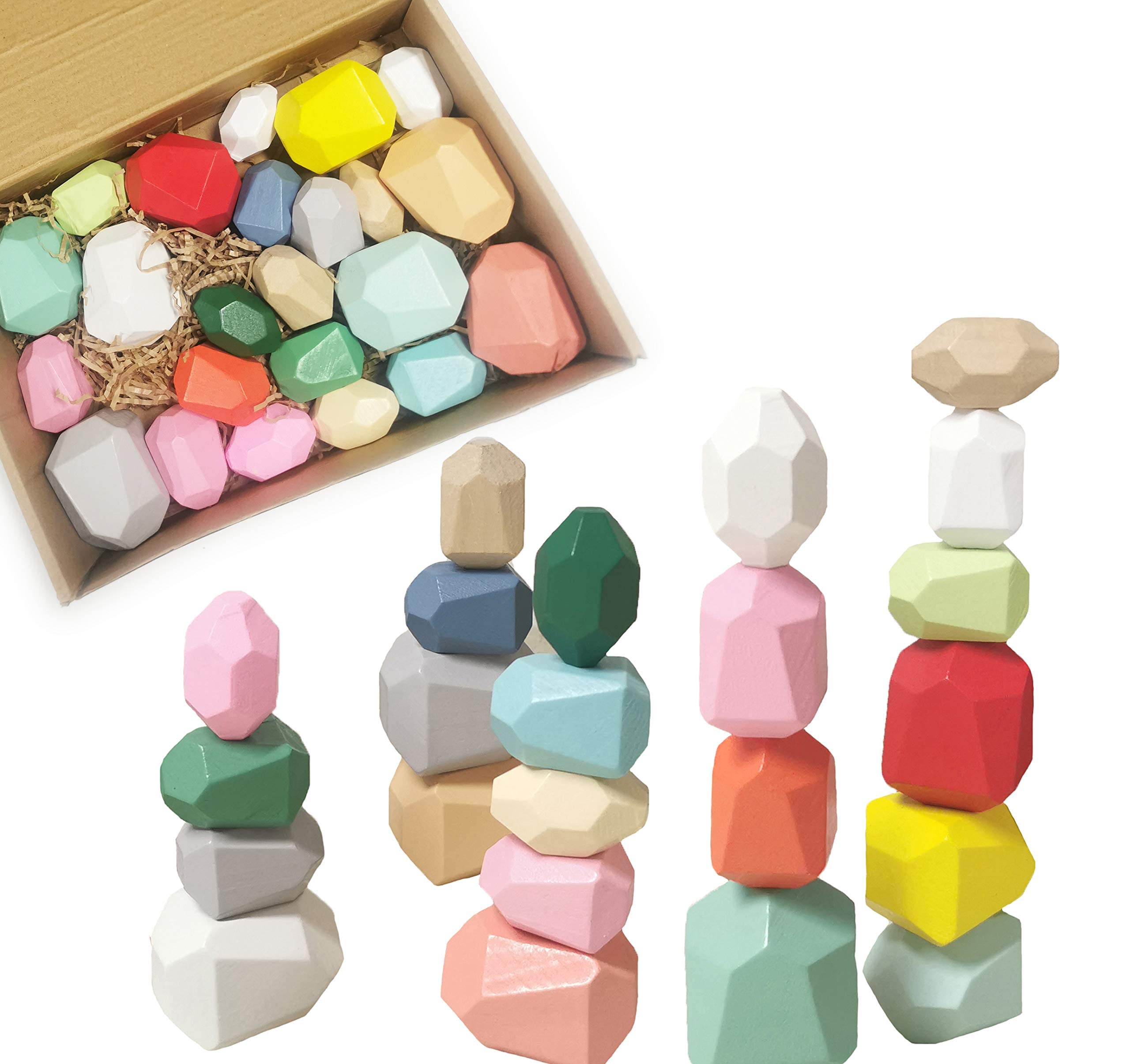 Wooden Stacking Stones Game - 22PCS Colorful Wooden Balancing Blocks, Educational Stacking Building Toys for Kids Ages 3-5 | Perfect for Preschool Learning, Family Game Night & Montessori Classroom Activities