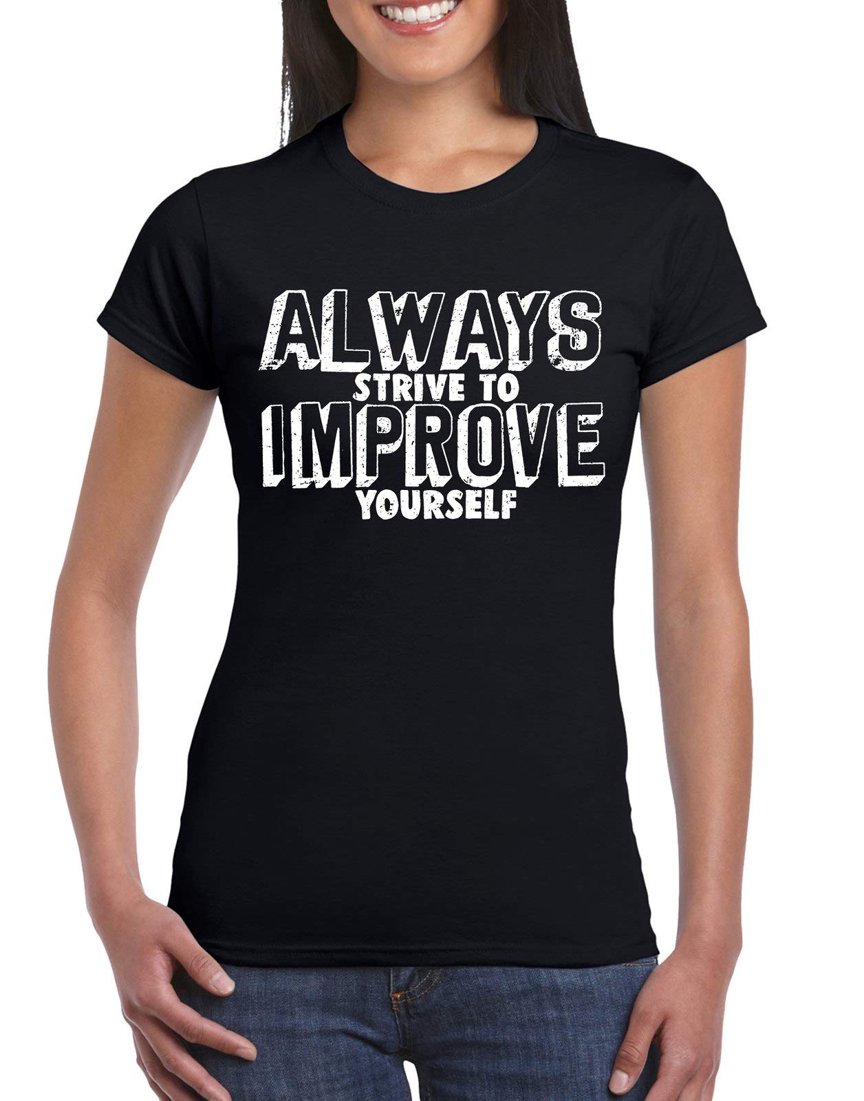 Junior's Always Strive to Improve Black Cotton T-Shirt for Men - Soft Casual Tee for Everyday Wear, Gym & Street Style