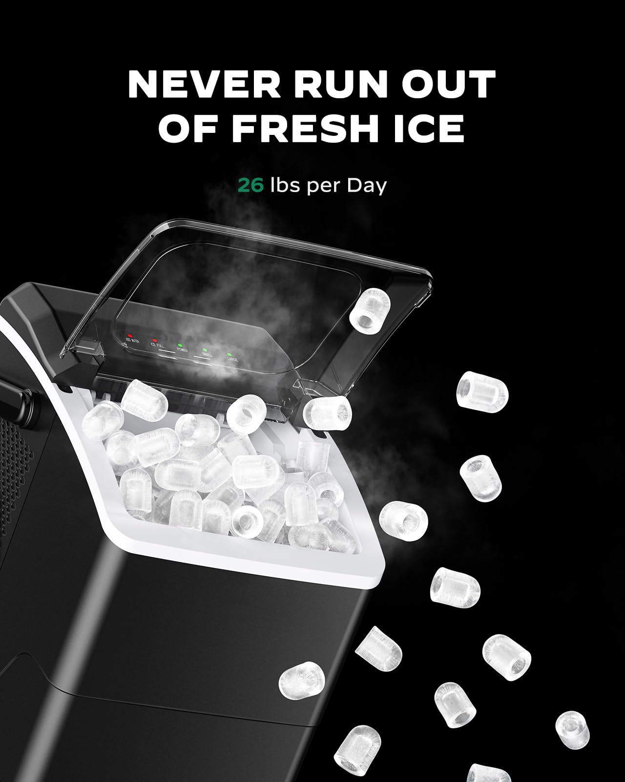 Silonn 26 lbs/Day Countertop Ice Maker Machine - Fast 6-Minute Ice, Self-Cleaning, Compact Portable Ice Maker for Home, Kitchen, Office & Parties (Black) - Perfect for Cocktails, Beverages & Outdoor Gatherings
