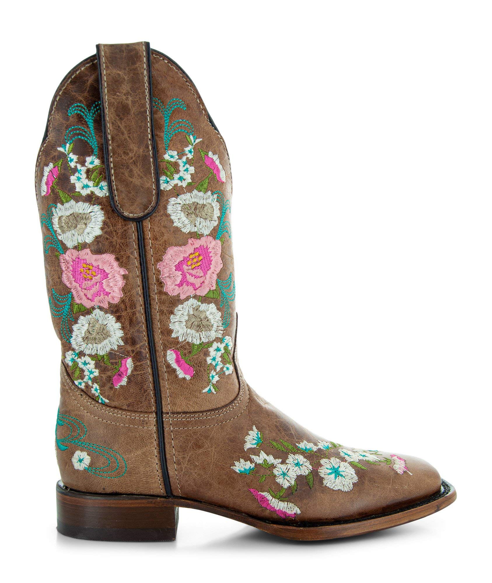 Soto Boots Women's Jasmine Floral Square Toe Cowgirl Boots - Genuine Leather Handcrafted Western Boots with Embroidered Design (M50043, Tan) | Perfect for Country Dancing, Rodeos & Western Fashion