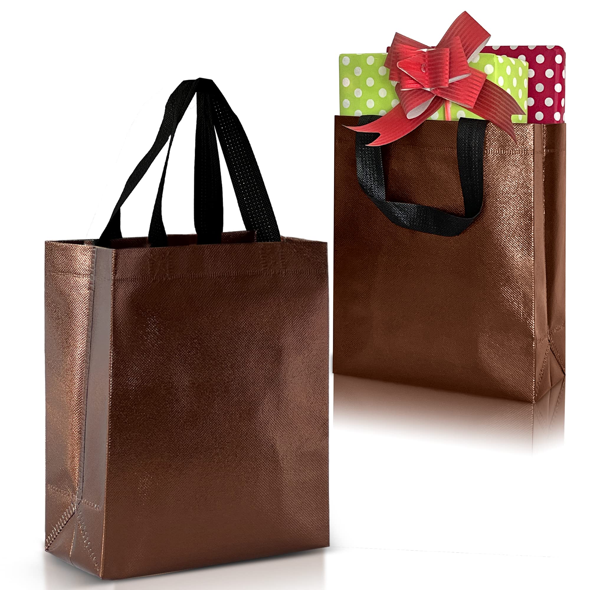 Nush Nush Chocolate Gift Bags - Set of 12 Reusable Brown Party Favor Bags (8