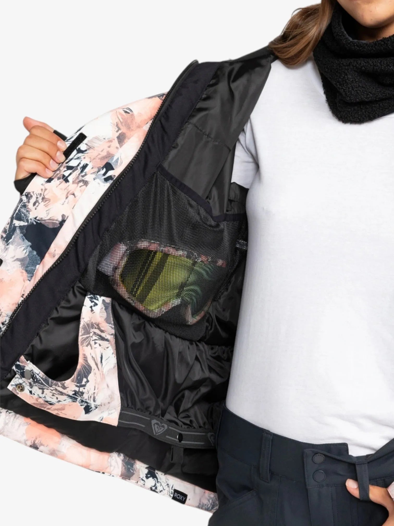 ROXY Jetty Solid Coral Print Snow Jacket - Women's Waterproof Winter Coat for Skiing & Snowboarding