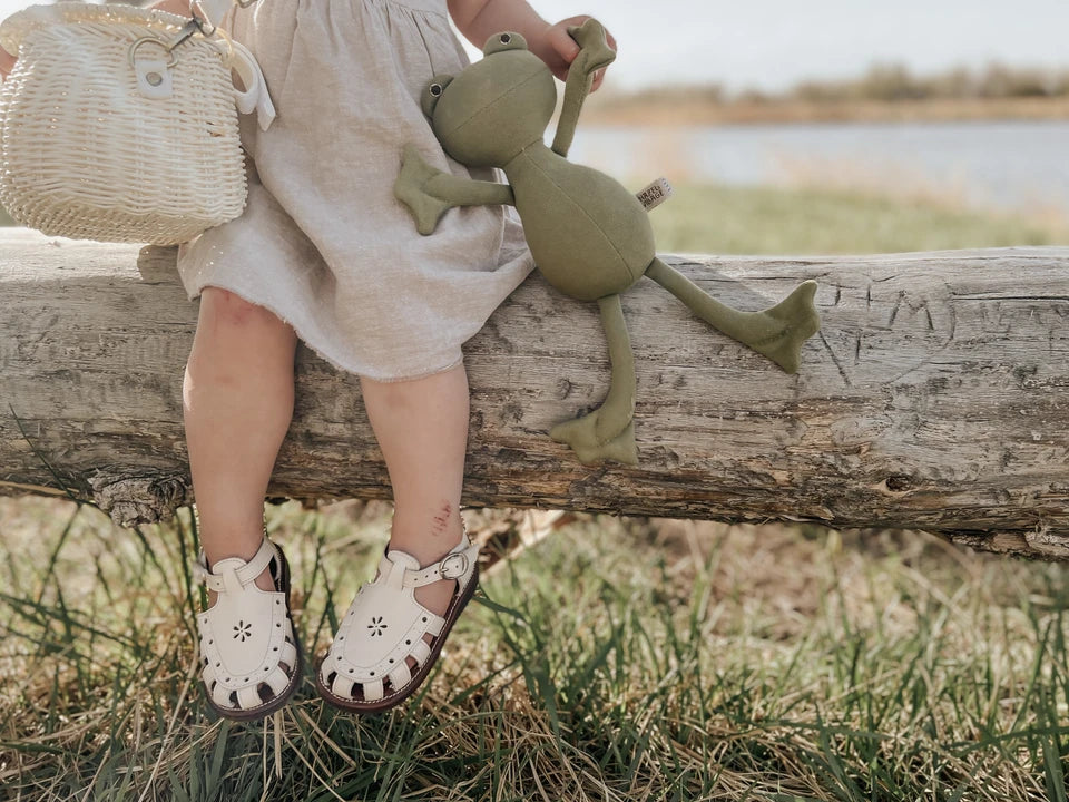 Kids Leather Sandals | Cream Flora Comfortable Summer Sandals for Boys & Girls | Perfect for Beach, Park & Outdoor Play
