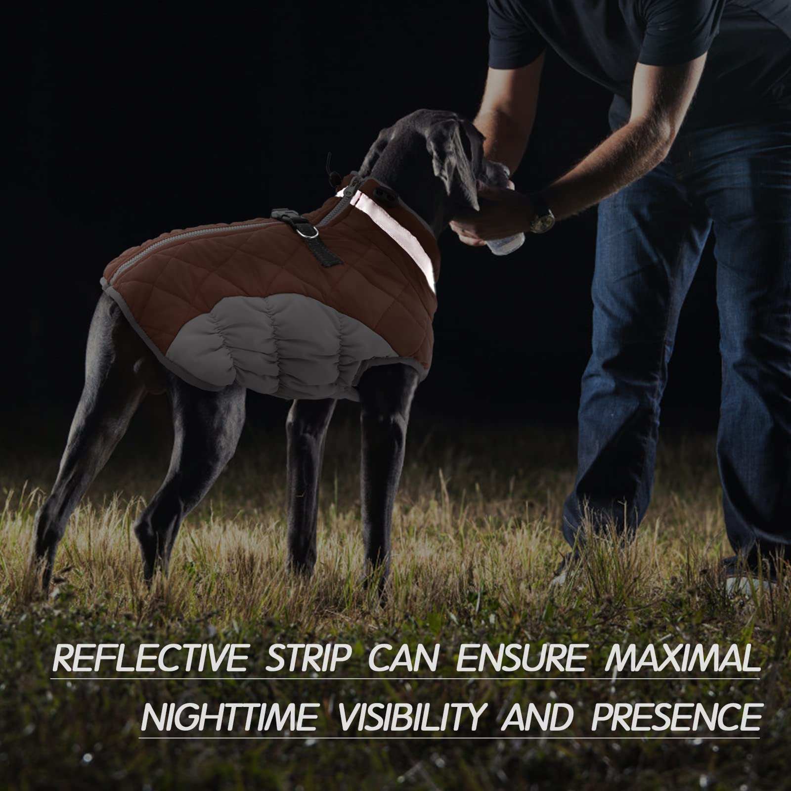 FUAMEY Warm Dog Jacket - Winter Fleece Vest with Reflective Strips & Built-in Harness | Waterproof Windproof Dog Coat for Cold Weather | X-Small Brown | Perfect for Snowy Walks & Outdoor Adventures