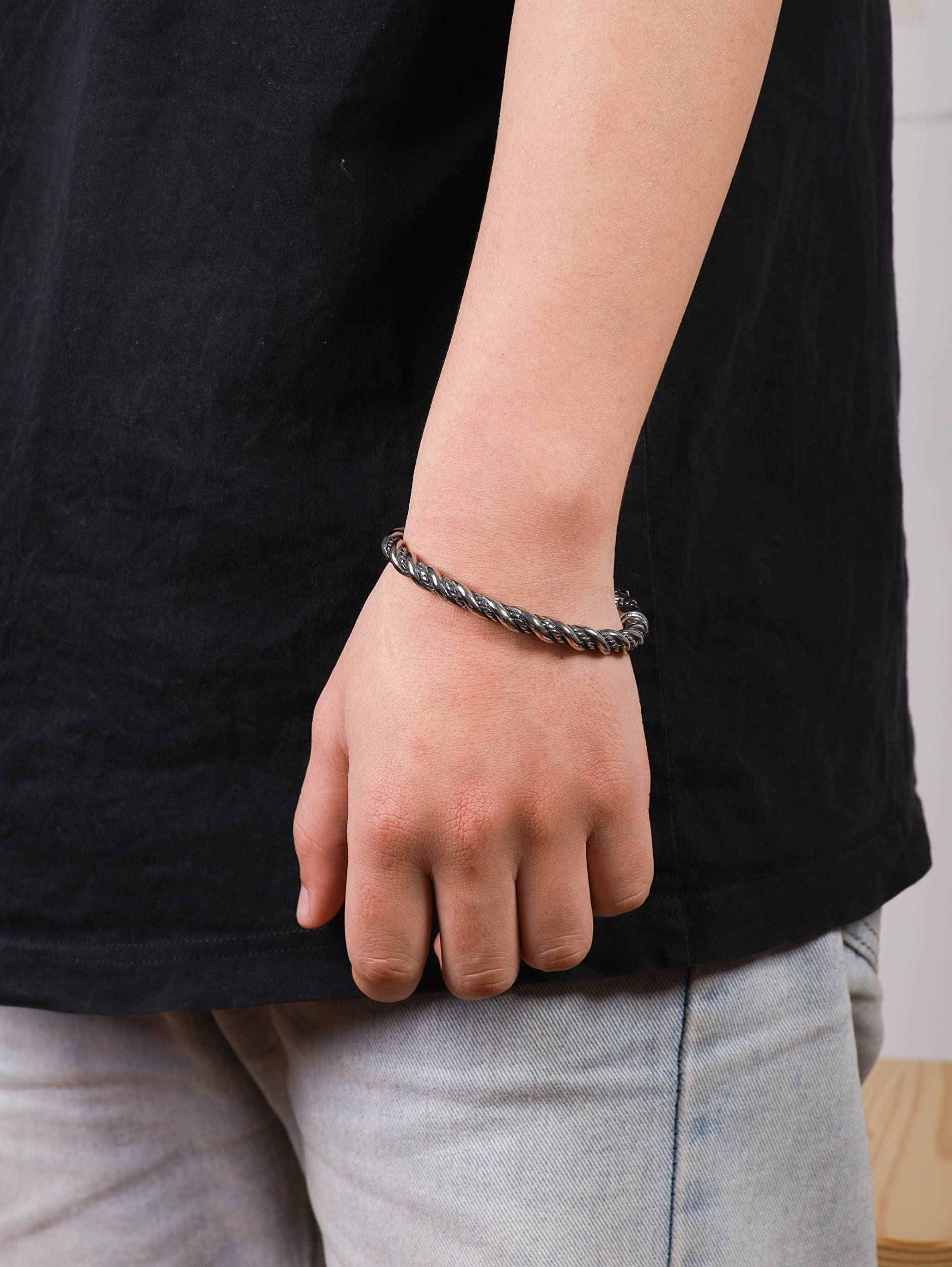 HAQUIL Stainless Steel Viking Twisted Cuff Bracelet for Men - Norse Arm Ring Jewelry Gift - Perfect for Viking Lovers, Cosplay, and Medieval Reenactments
