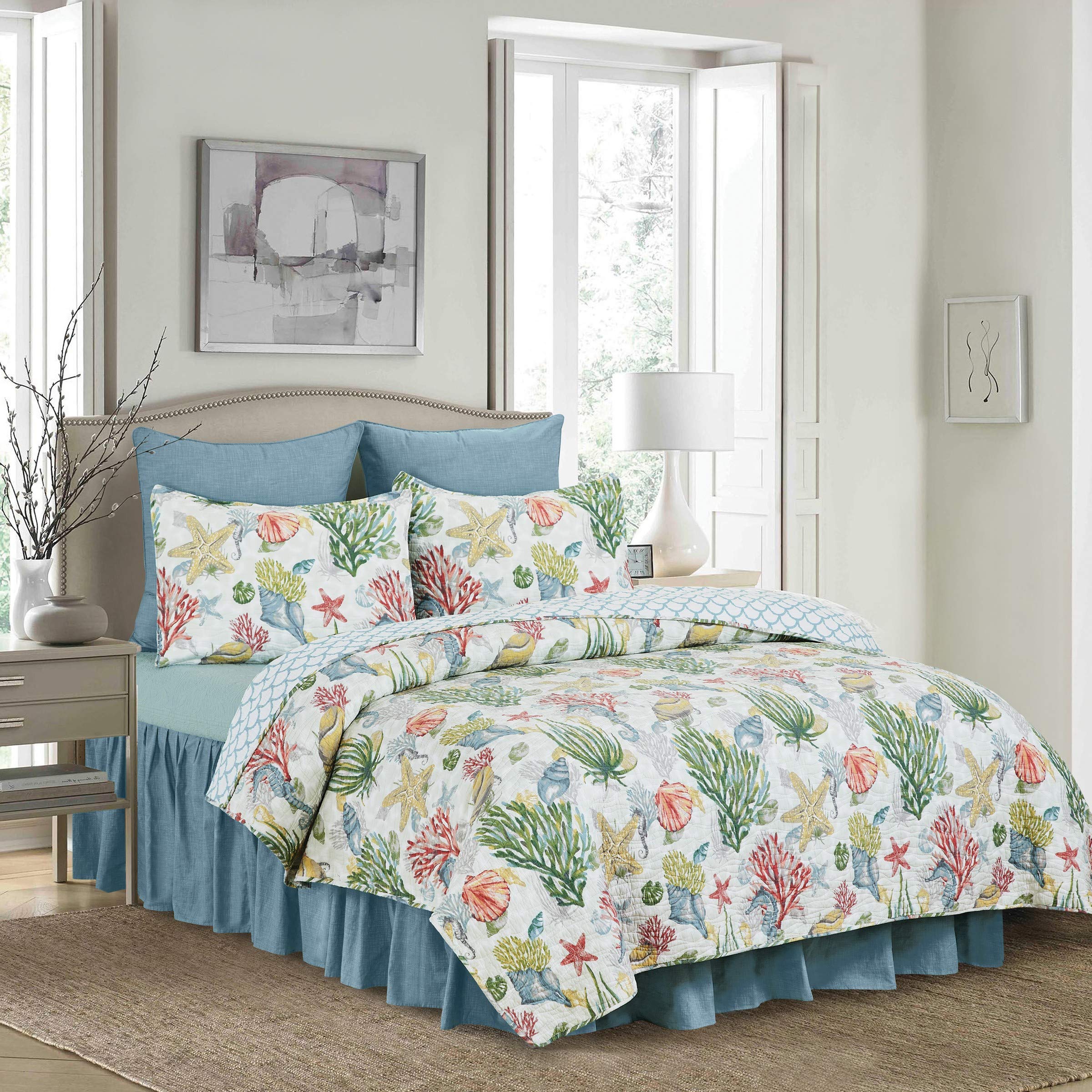 C&F Home Shellwood Sound 2-Piece Cotton Quilt Set - Twin Size, Coastal Beach Print in White, Blue & Green - Includes Quilt & Sham - Perfect for Beach House Bedrooms, Guest Rooms & Coastal-Themed Decor