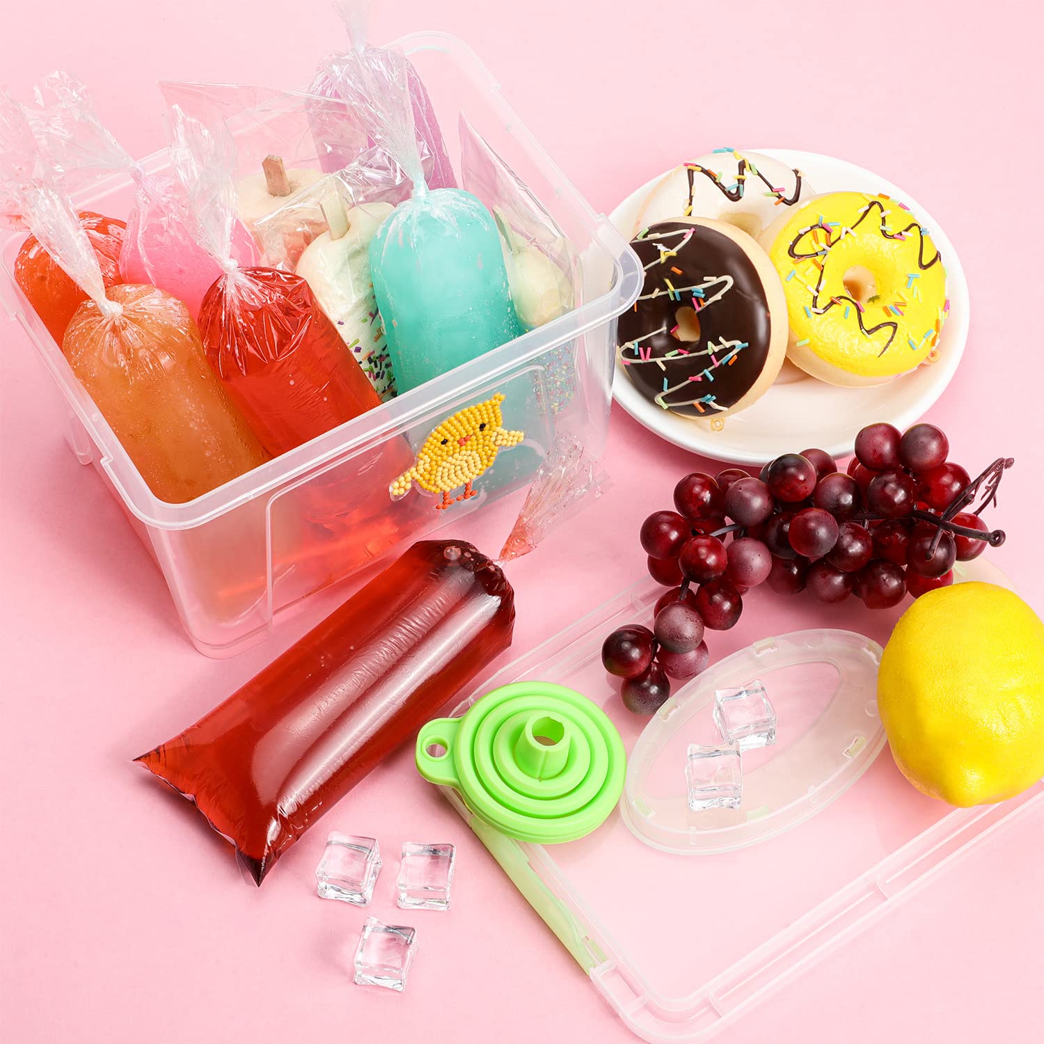 400 Pcs Disposable Ice Pop Bags with Silicone Funnel - 3x10 Inch Reusable Freezer Pops Molds for Homemade Yogurt, Candy & DIY Frozen Treats - Perfect for Summer Parties, Kids Snacks & Healthy Desserts