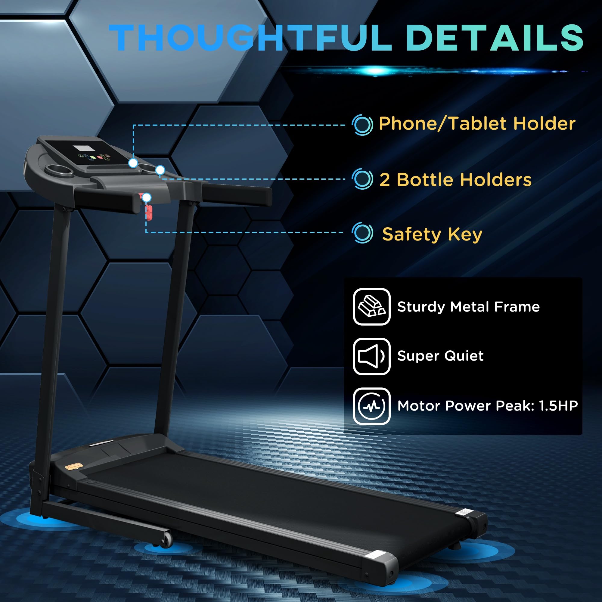Soozier Folding Treadmill 1.5HP Electric Motorized Running Machine - 7.45 MPH Max Speed, 12 Preset Programs, LED Display - Compact Home Gym Equipment for Walking, Jogging & Indoor Fitness (Black) | Perfect for Small Spaces, Apartments & Home Workouts
