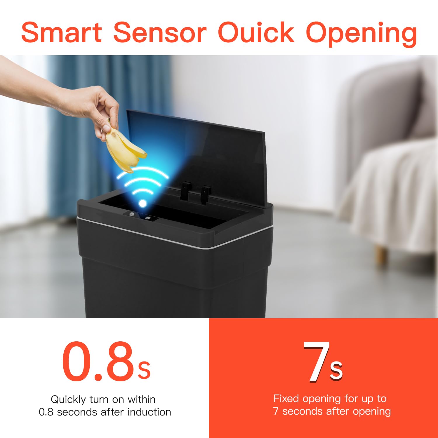 PayLessHere 13 Gallon 50L Automatic Motion Sensor Trash Can with Lid - Touch-Free Kitchen Trash Bin, Black (Perfect for Home, Office & Restaurant Use)