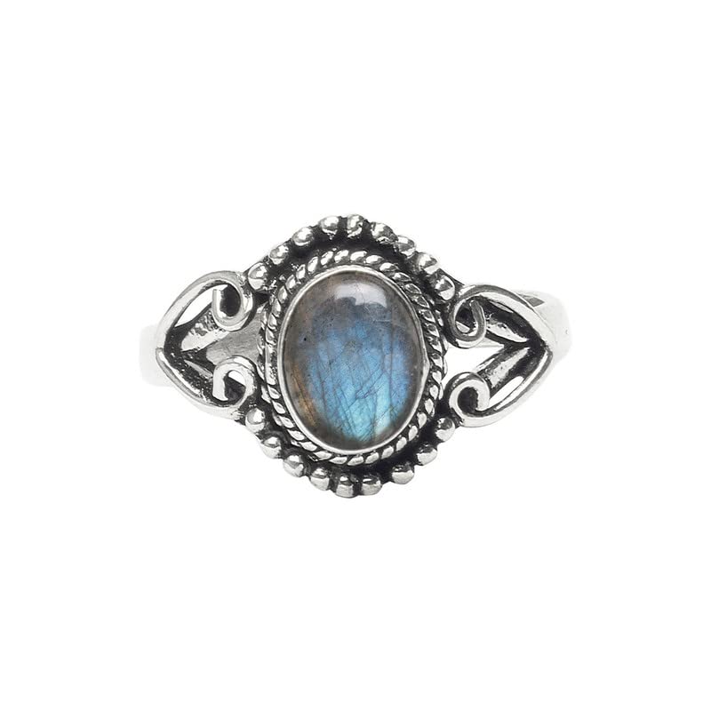 Labradorite Stone Silver Ring for Women - Handmade Bohemian Jewelry US Size 12 - Perfect Christmas Gift, Anniversary Present & Special Occasion Gift for Her - Ideal for Weddings, Date Nights & Boho Fashion