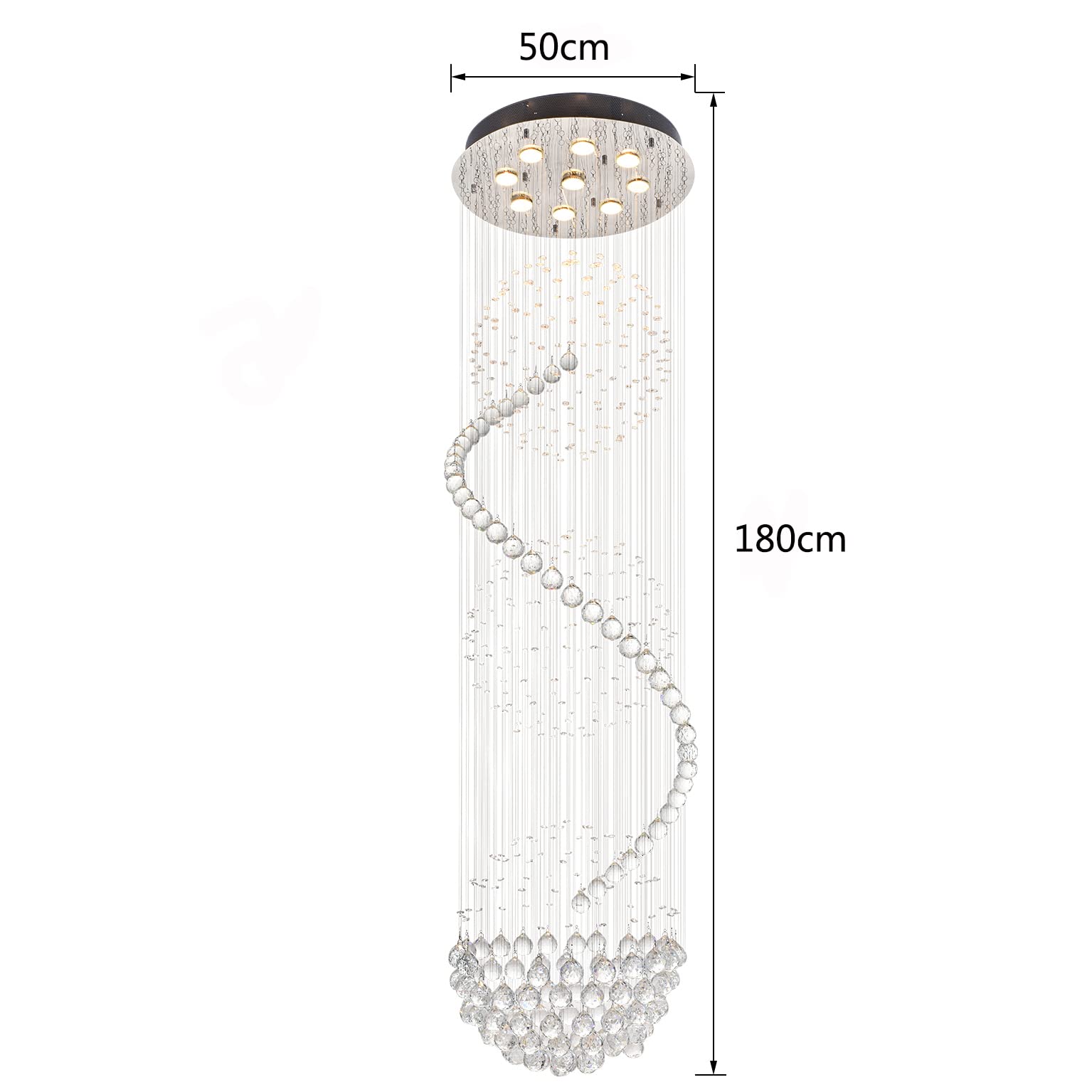 **D50cm H180cm Spiral Sphere Crystal Chandelier Ceiling Light – Spectacular Droplet LED Flush Mount Fixture for Living Room, Hotel, Entryway, Hallway, Foyer – Romantic Home & Commercial Decor – Perfect for Weddings, Dining Rooms & Luxury Spaces**