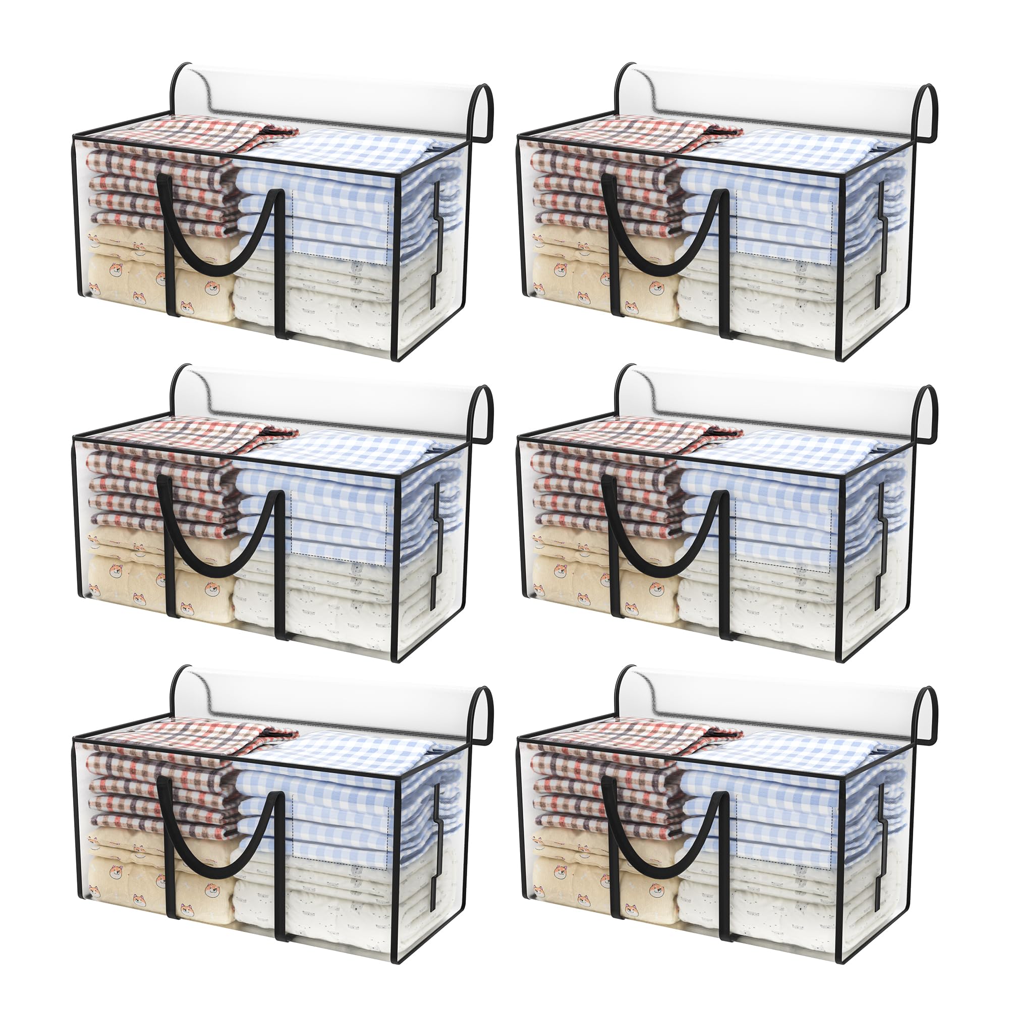 97L Heavy Duty Moving Bags - 6 Pack Extra Large Zippered Storage Totes with Lids | Durable Clear Storage Containers for Home Organization, Moving & Closet Storage