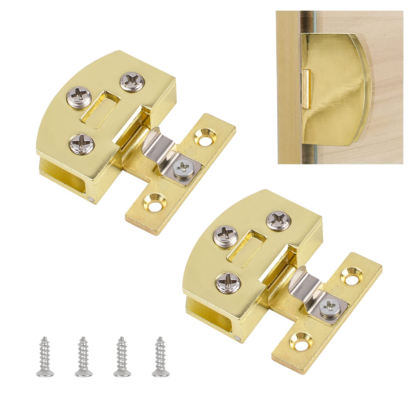 2Pcs Gold Adjustable Glass Door Hinges - Zinc Alloy Side-Mount Pivot Hinges 90 Degree for 5-7mm Frameless Cabinet Doors - Perfect for Modern Kitchen, Bathroom & Office Glass Door Installation & Replacement