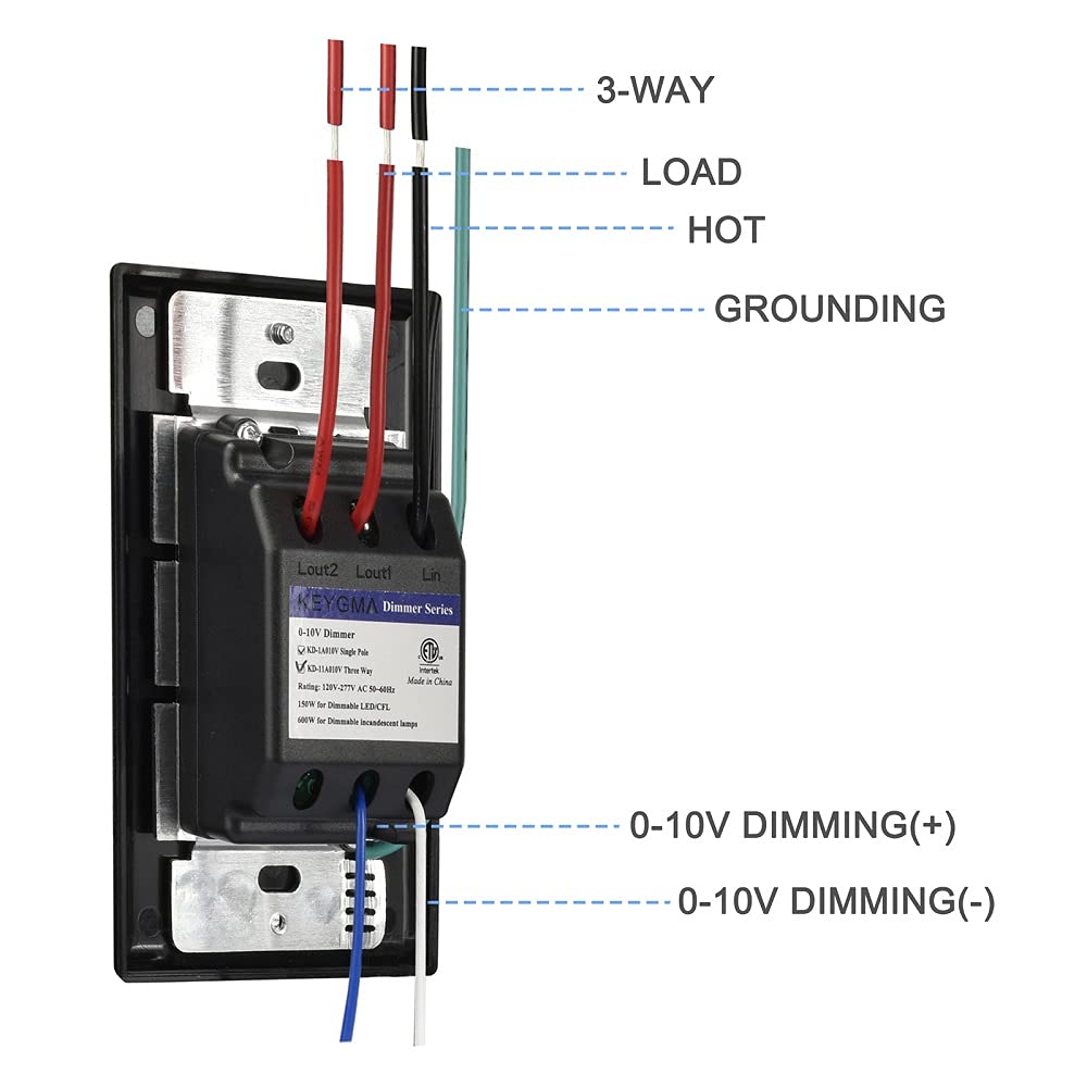 0-10V LED Dimmer Switch - Black Single Pole/3-Way Compatible with LED, Halogen & Incandescent Bulbs (Includes Wall Plate) - ETL Certified for Home, Office & Commercial Lighting Control