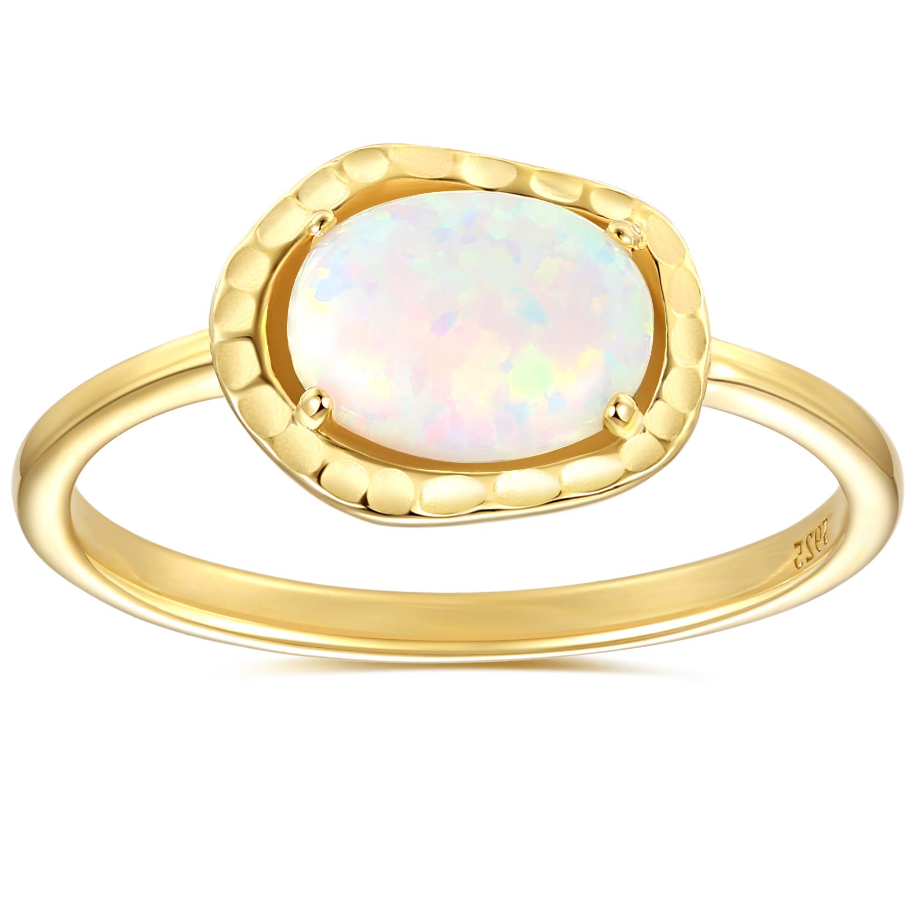BLOSSOM & HUE White Opal Ring – Hypoallergenic 18K Gold Plated .925 Sterling Silver | Dainty October Birthstone Jewelry | Handmade Solitaire Gemstone Ring for Women | Perfect for Everyday Wear, Gift Giving & Special Occasions