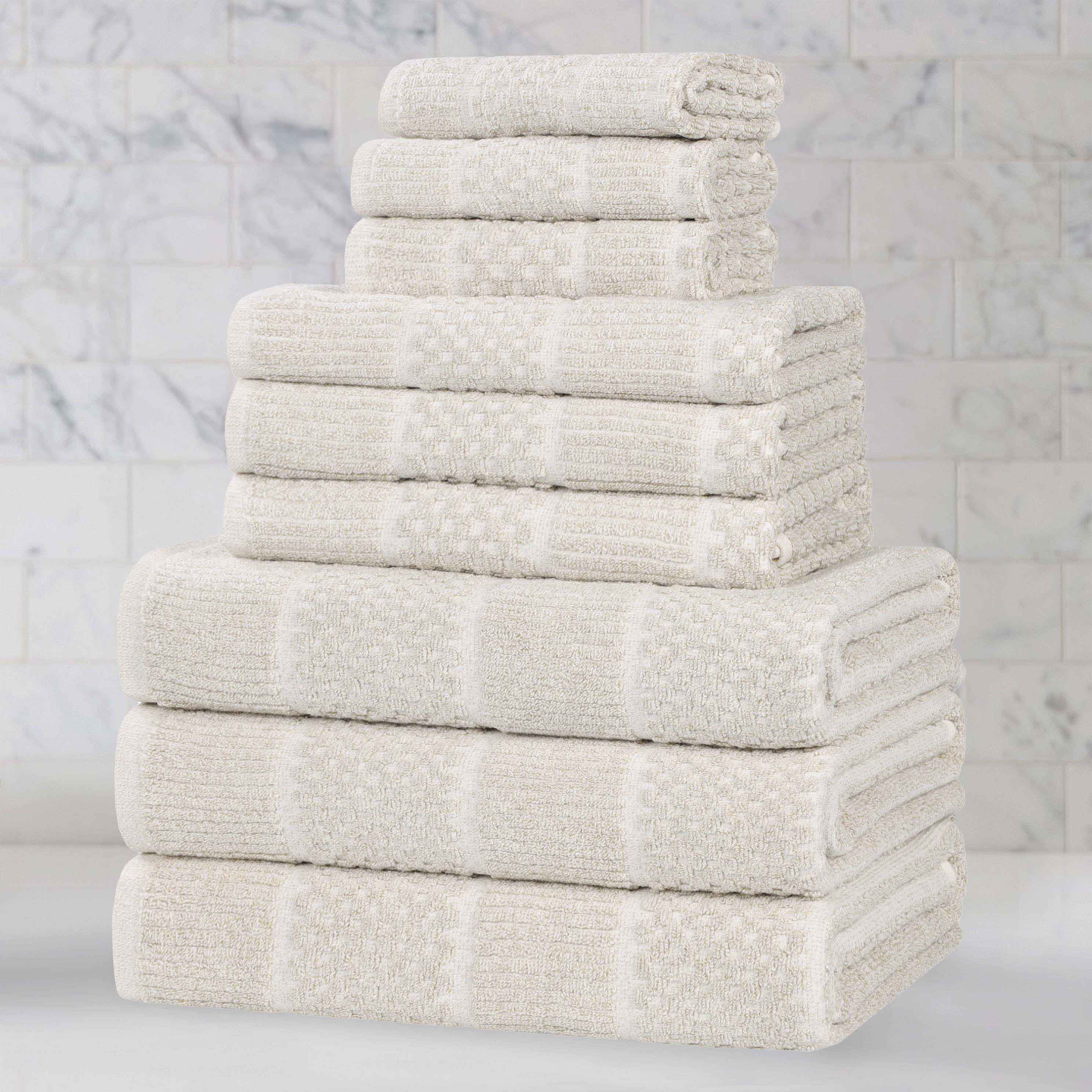 Premium 9-Piece Cotton Blend Towel Set - Medium Weight, Checkered & Ribbed Design for Bath, Spa & Guest Use - Soft & Absorbent Luxury Towels