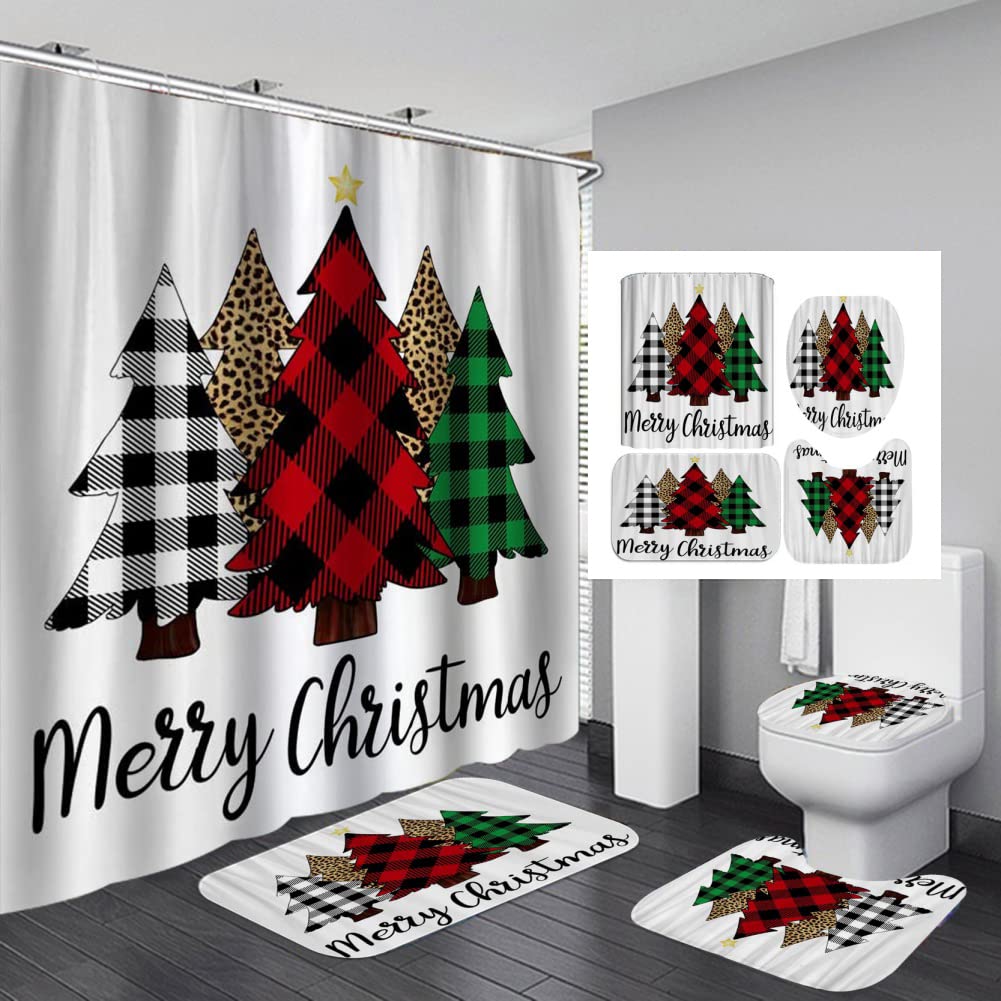 Vintage Red Truck Christmas Shower Curtain Set - Holiday Bathroom Decor with Retro Car Design - Waterproof Fabric Bath Curtain for Xmas, New Year & Winter Home Decor - Perfect for Holiday Parties, Family Gatherings & Festive Bathroom Makeovers